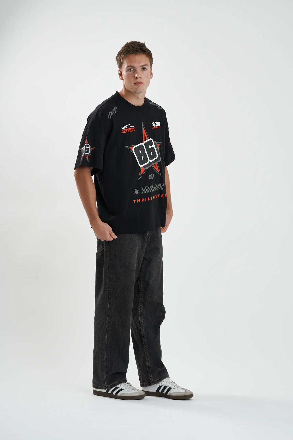 Jetpilot Race Fan mens oversized graphic tee in Black/Red — view 5 of 6