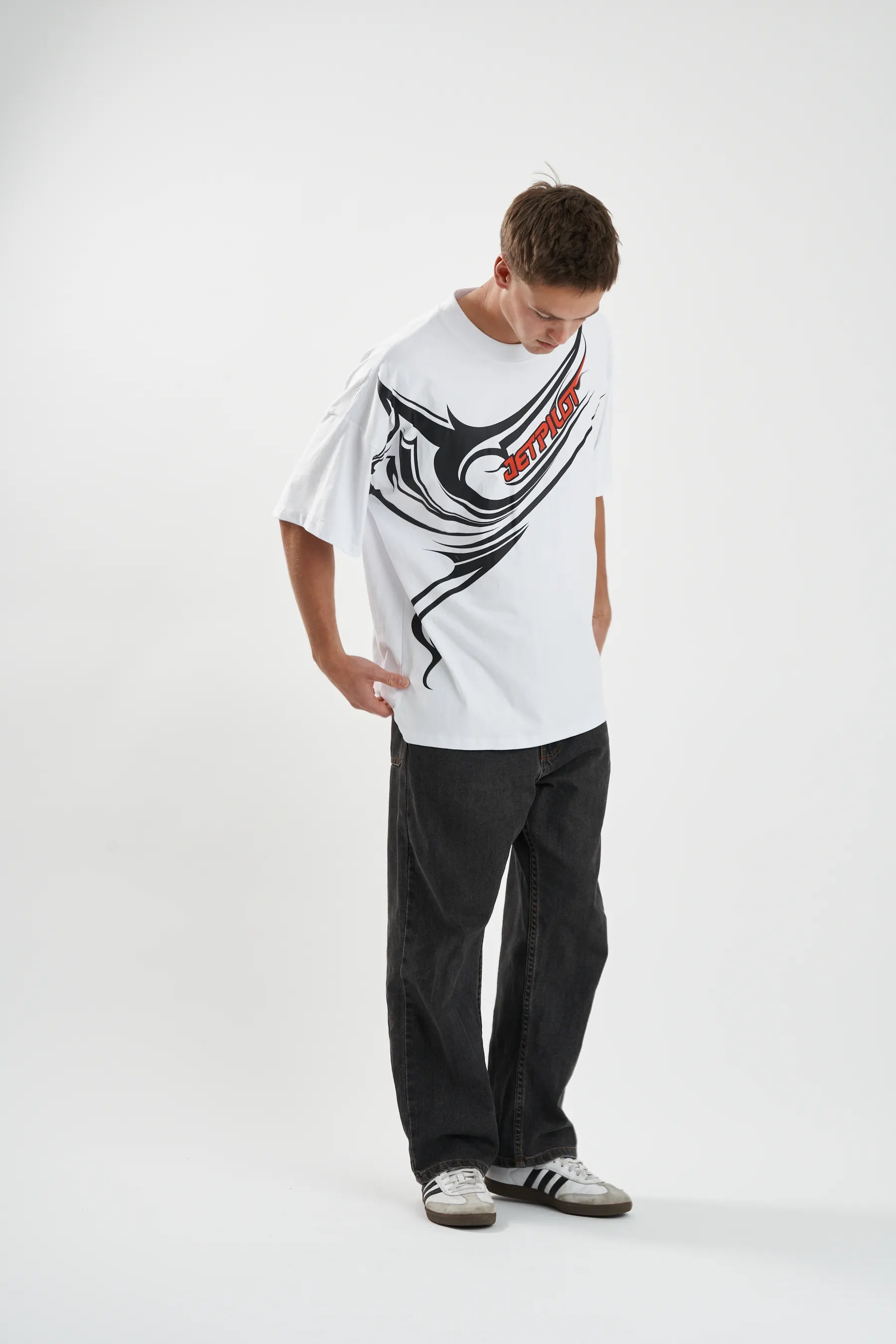 Jetpilot Sinister mens oversized graphic tee in White — view 7 of 8