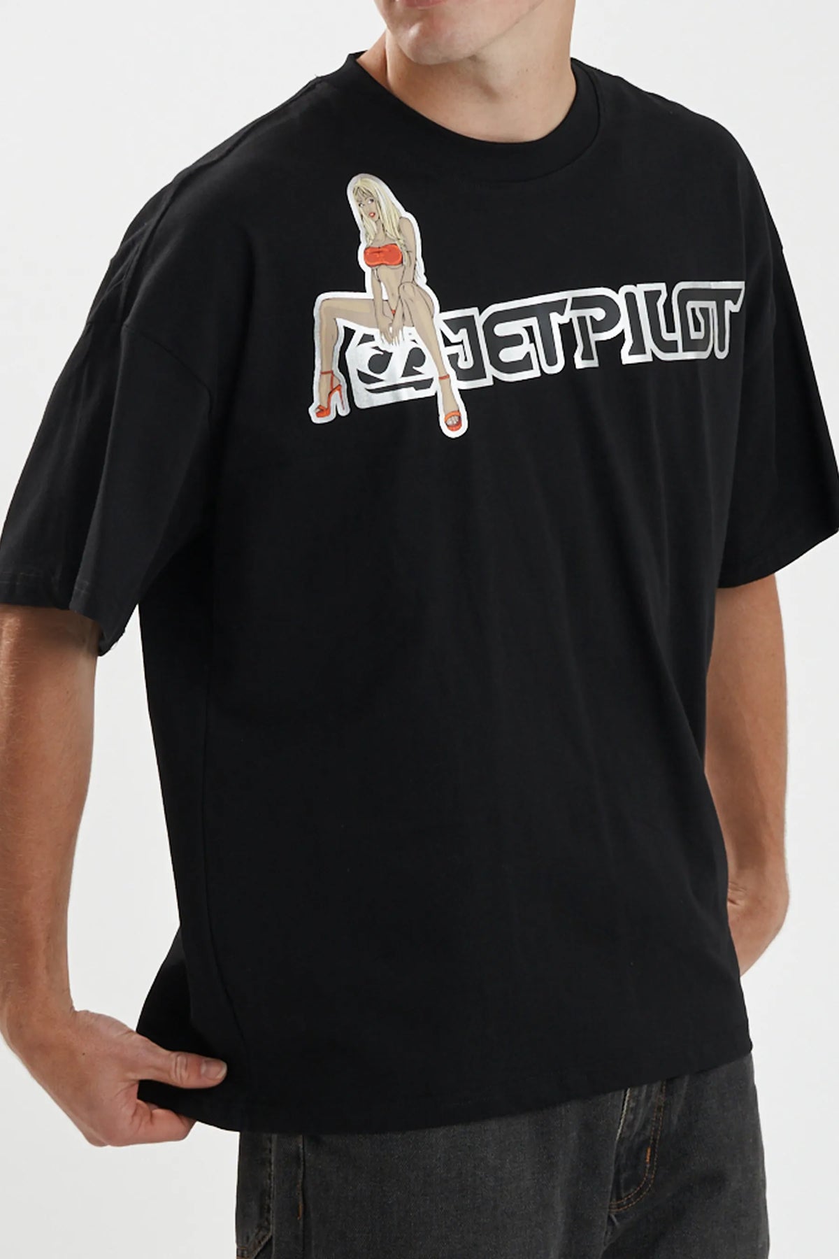 Jetpilot Double D mens oversized graphic tee in Black — view 4 of 12