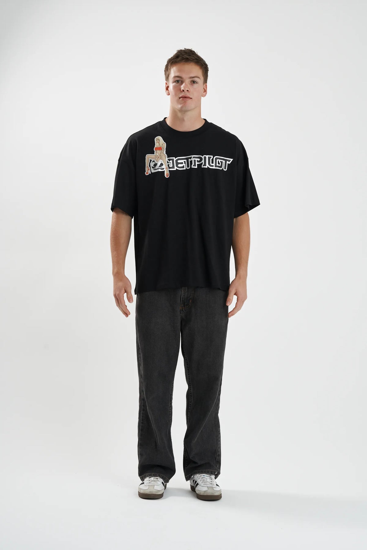 Jetpilot Double D mens oversized graphic tee in Black — view 6 of 12