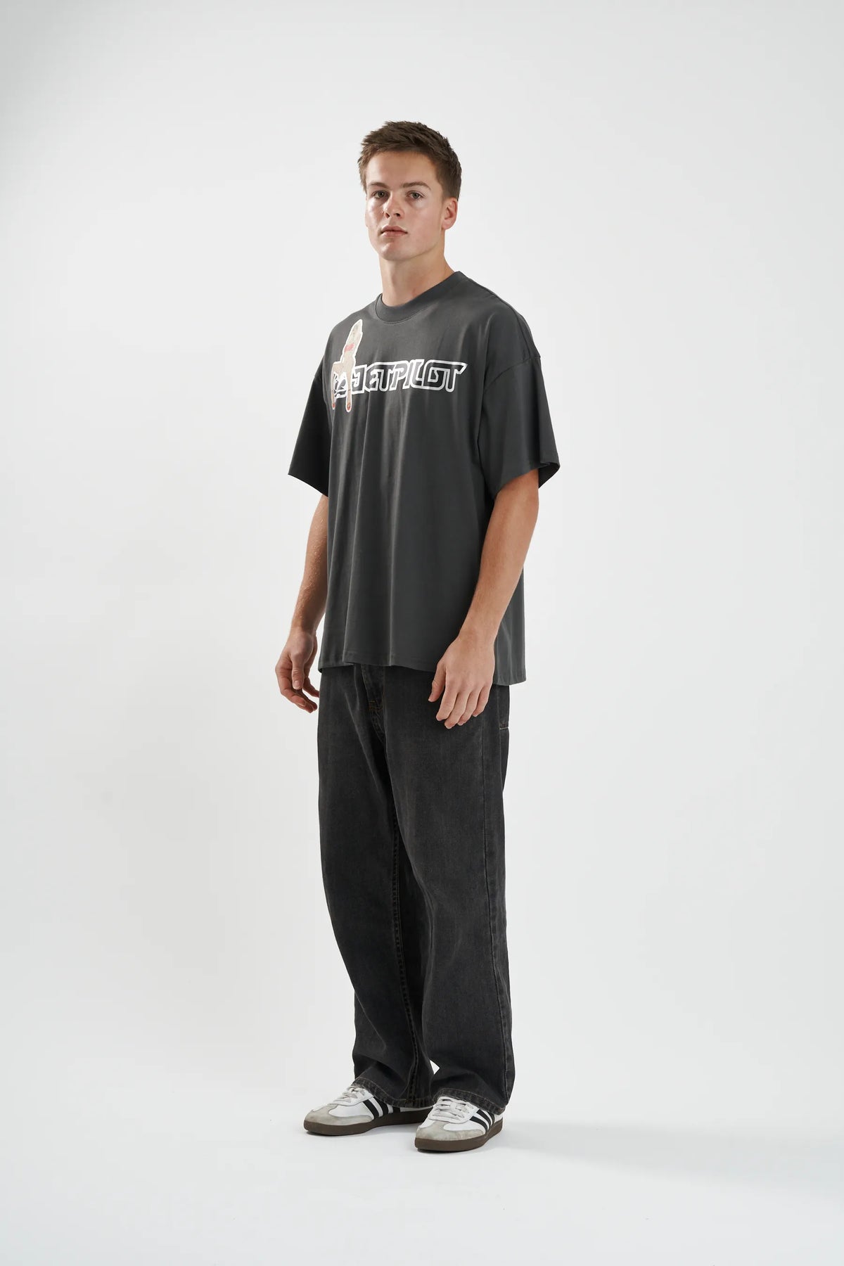 Jetpilot Double D mens oversized graphic tee in Grey — view 3 of 6