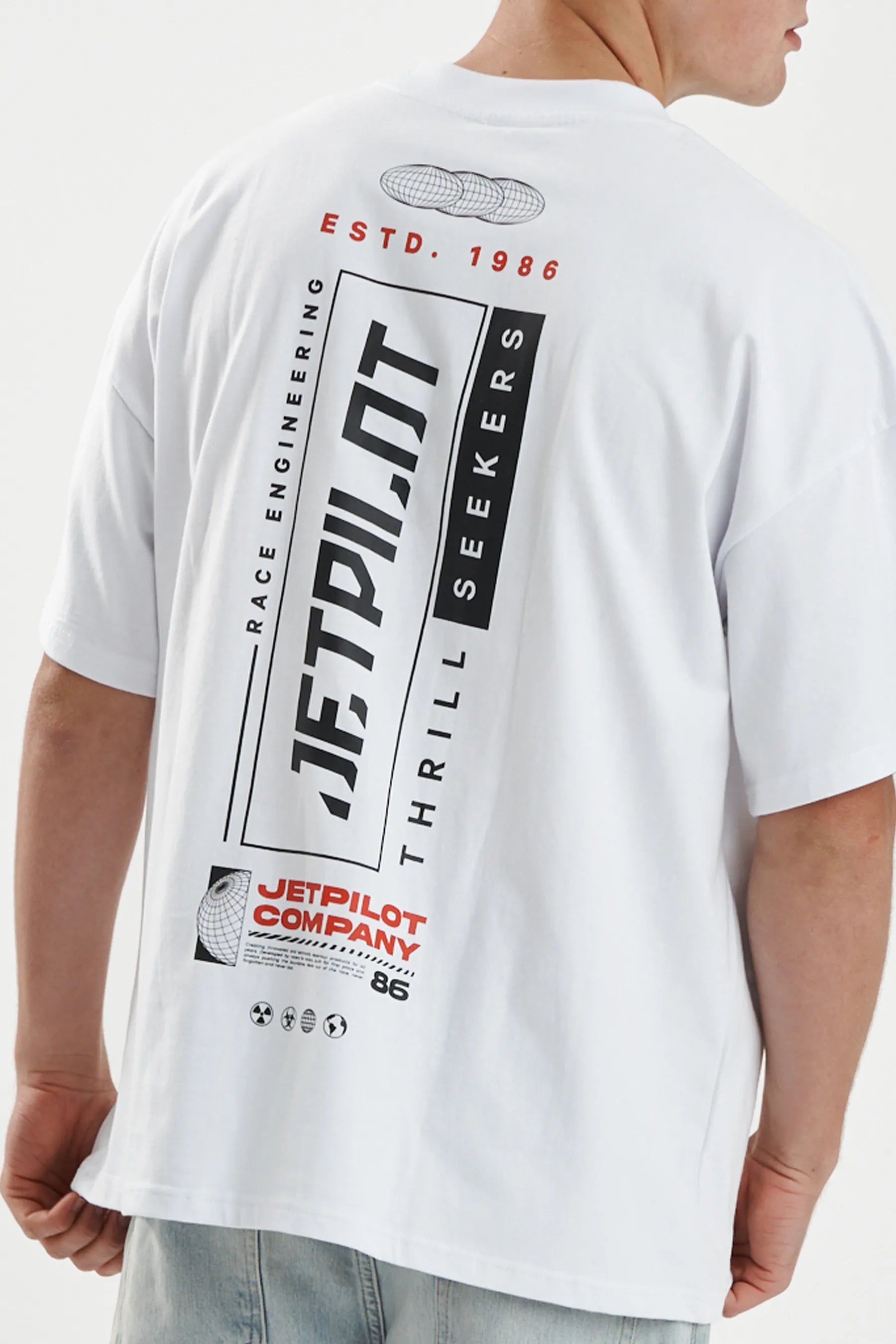 Jetpilot 86 Worldwide mens oversized graphic tee in White — view 8 of 12
