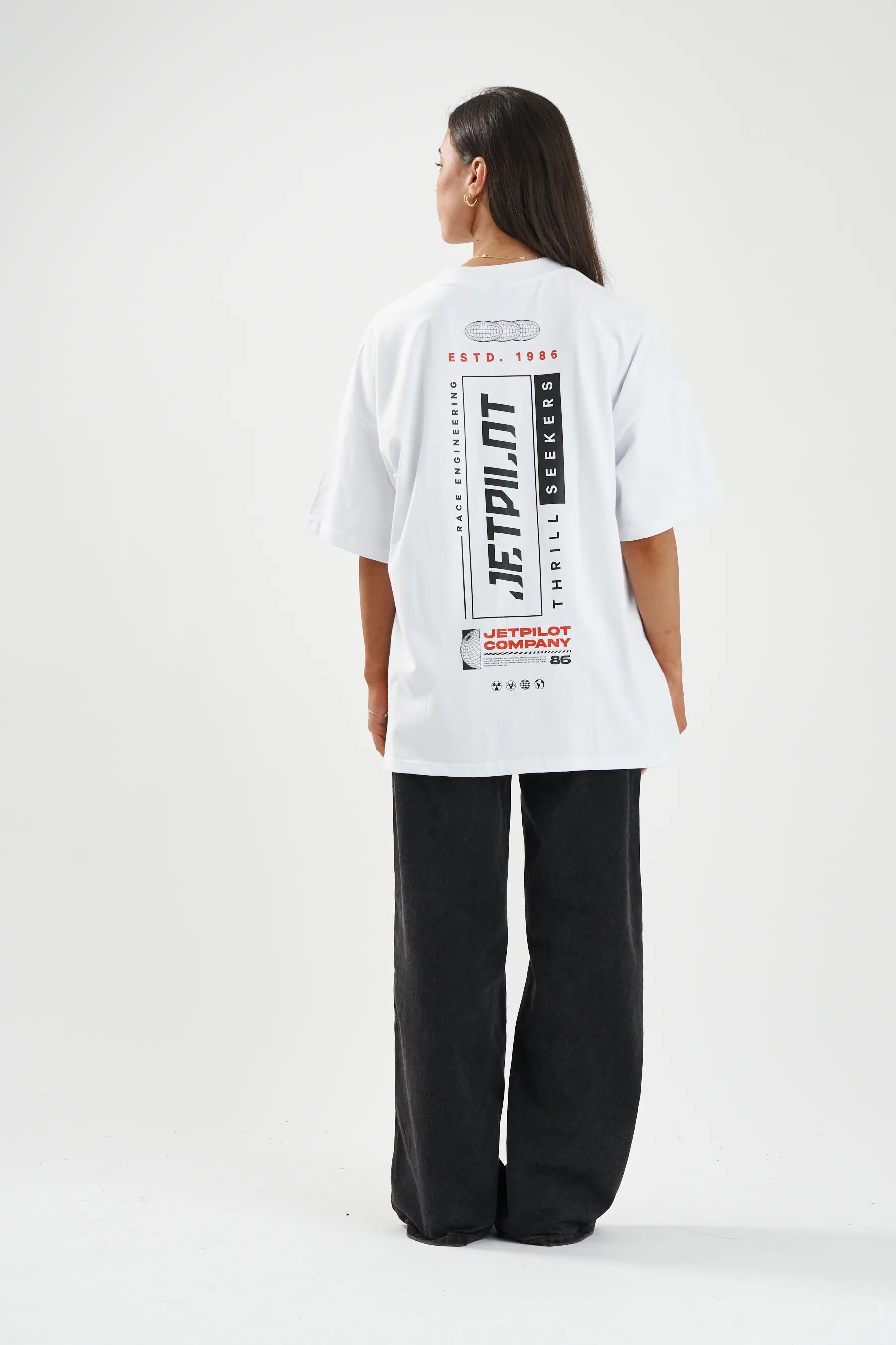 Jetpilot 86 Worldwide mens oversized graphic tee in White — view 11 of 12