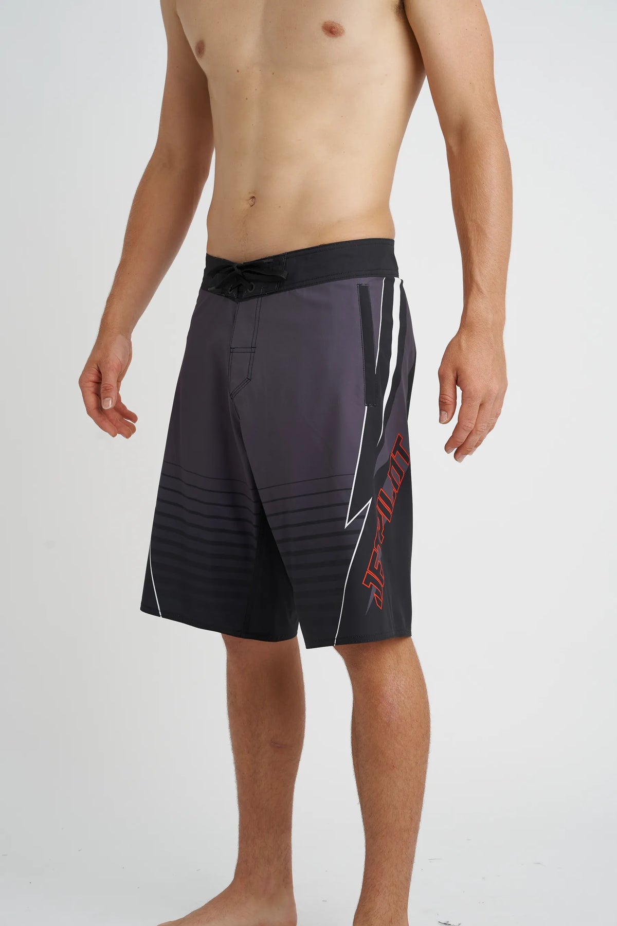Jetpilot Shockwave mens board shorts in Grey — side view