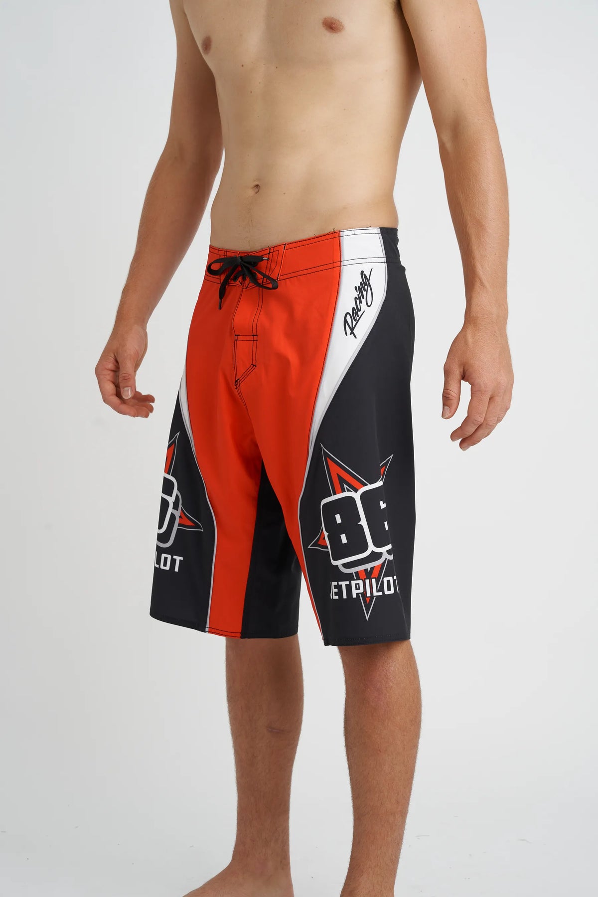 Jetpilot Race Fan mens board shorts in Red — side view