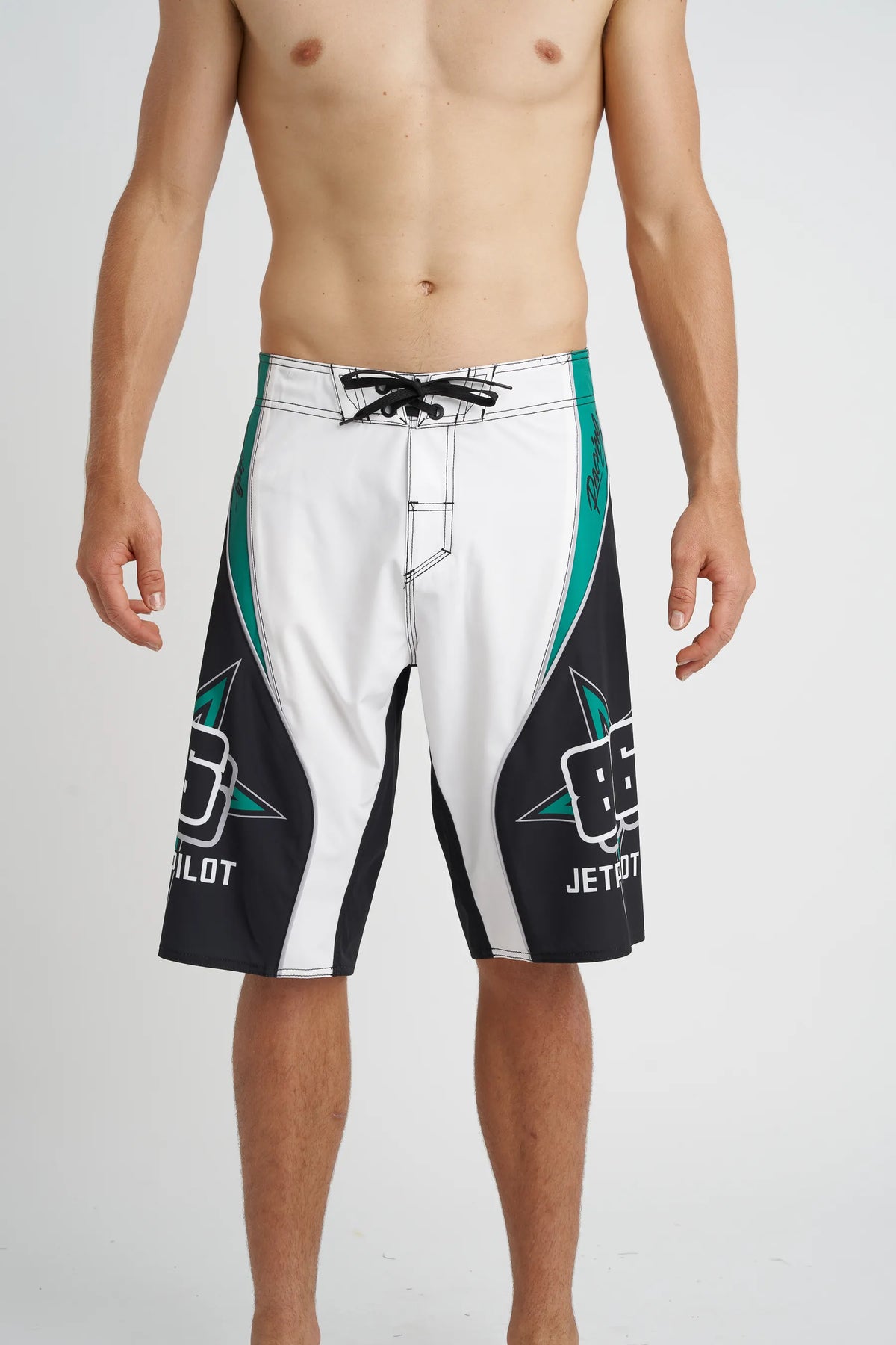 Jetpilot Race Fan mens board shorts in White — front view