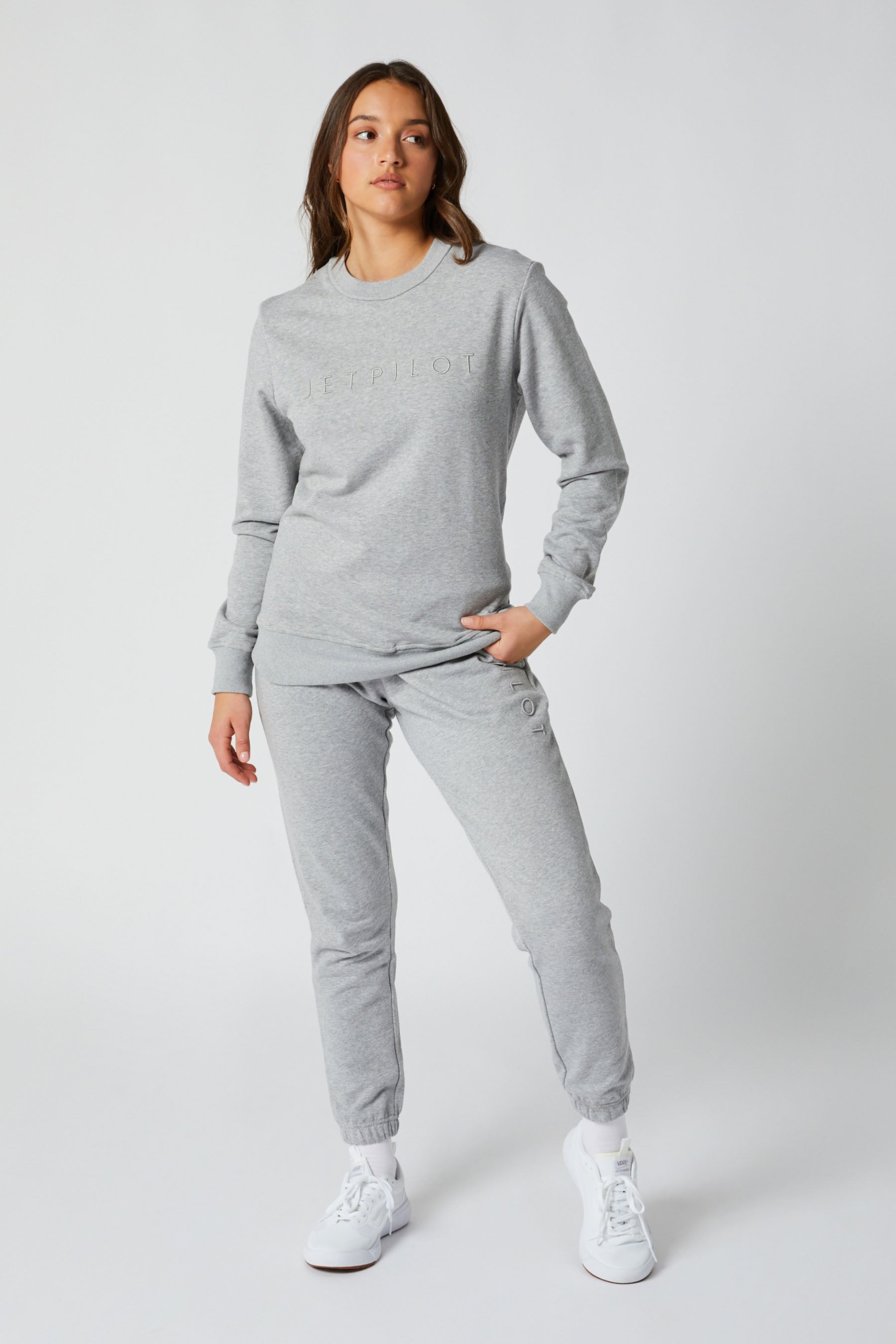 Jetpilot Simple Ladies Crew - Grey/Marle