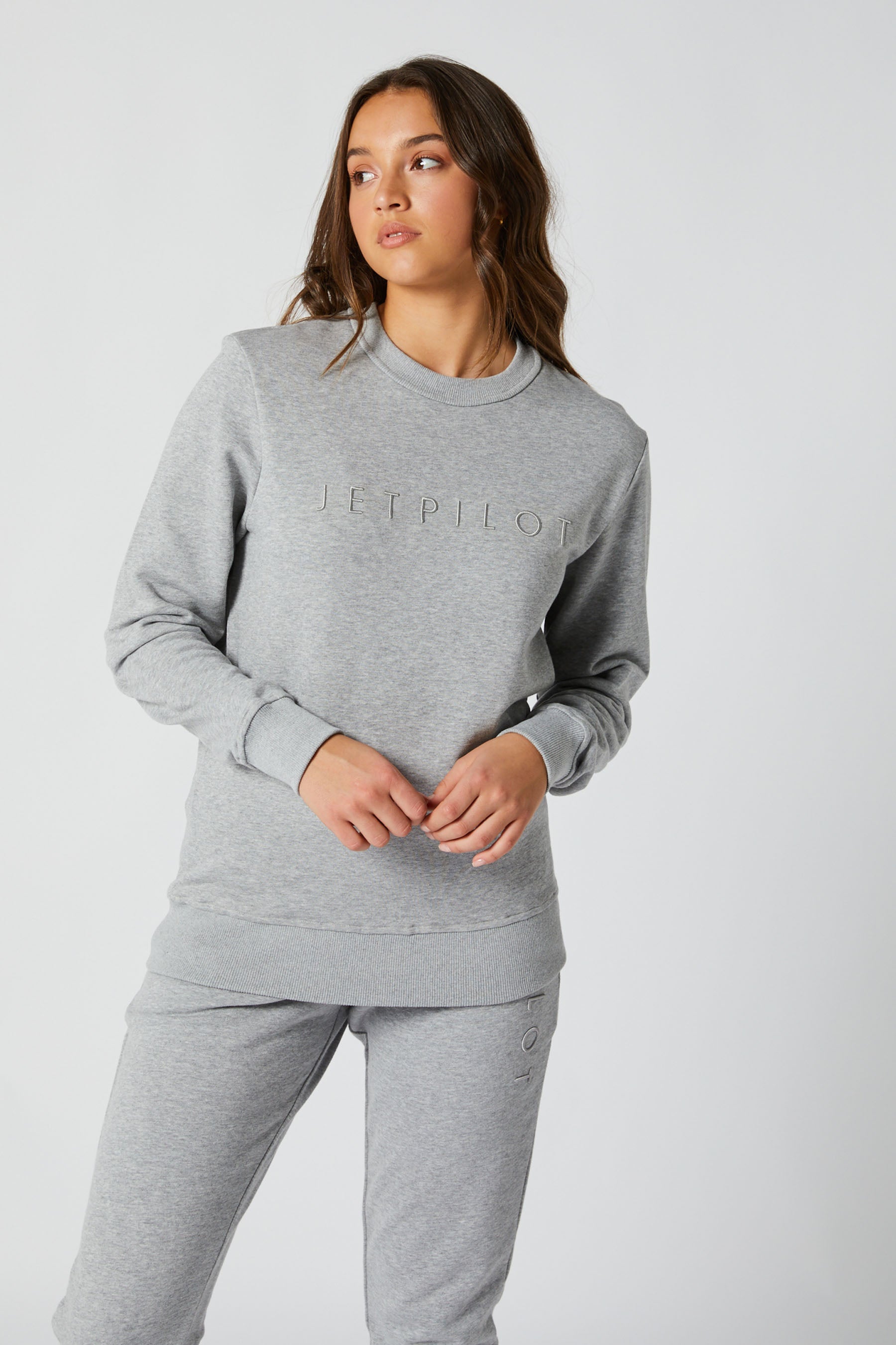 Jetpilot Simple Ladies Crew - Grey/Marle