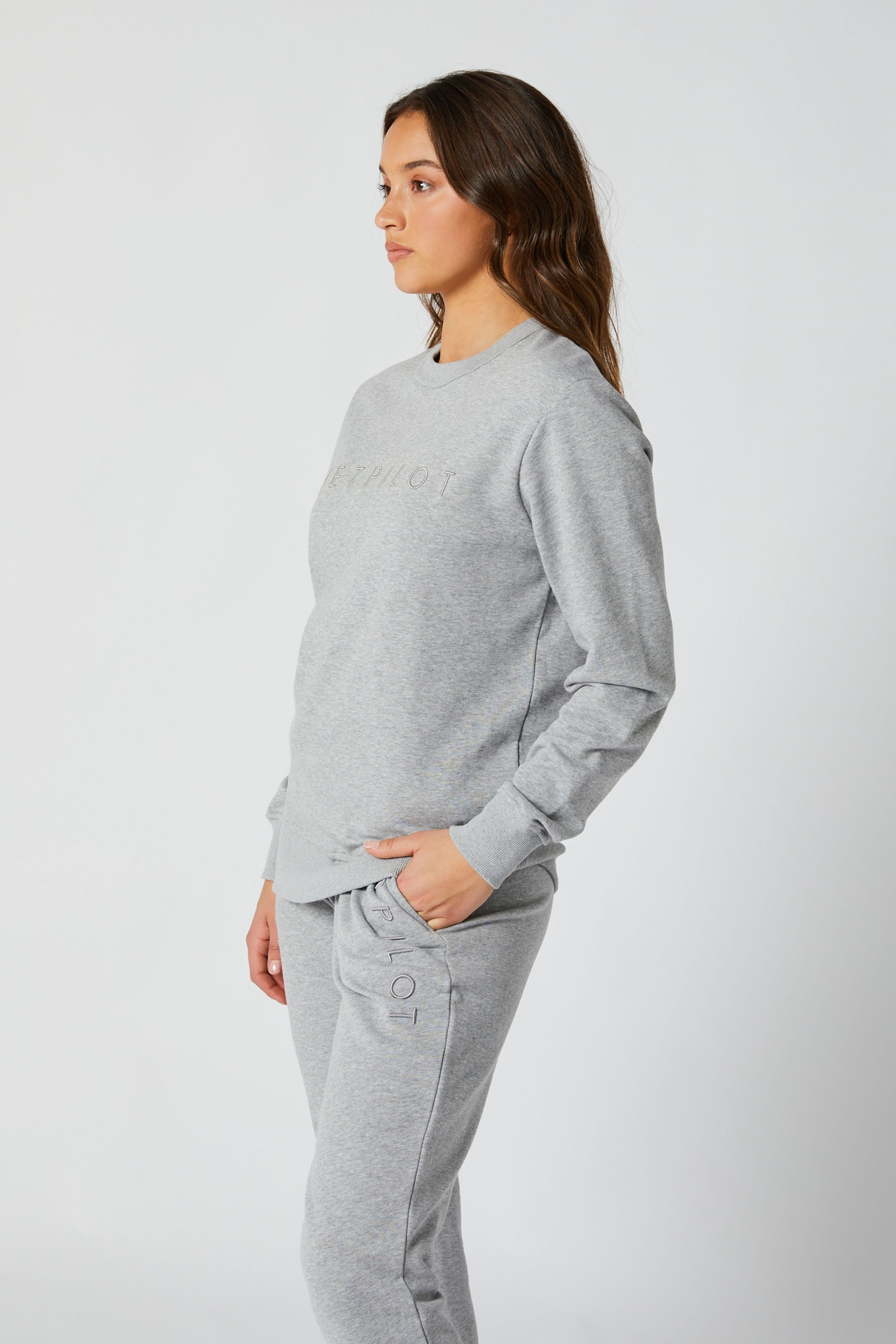 Jetpilot Simple Ladies Crew - Grey/Marle