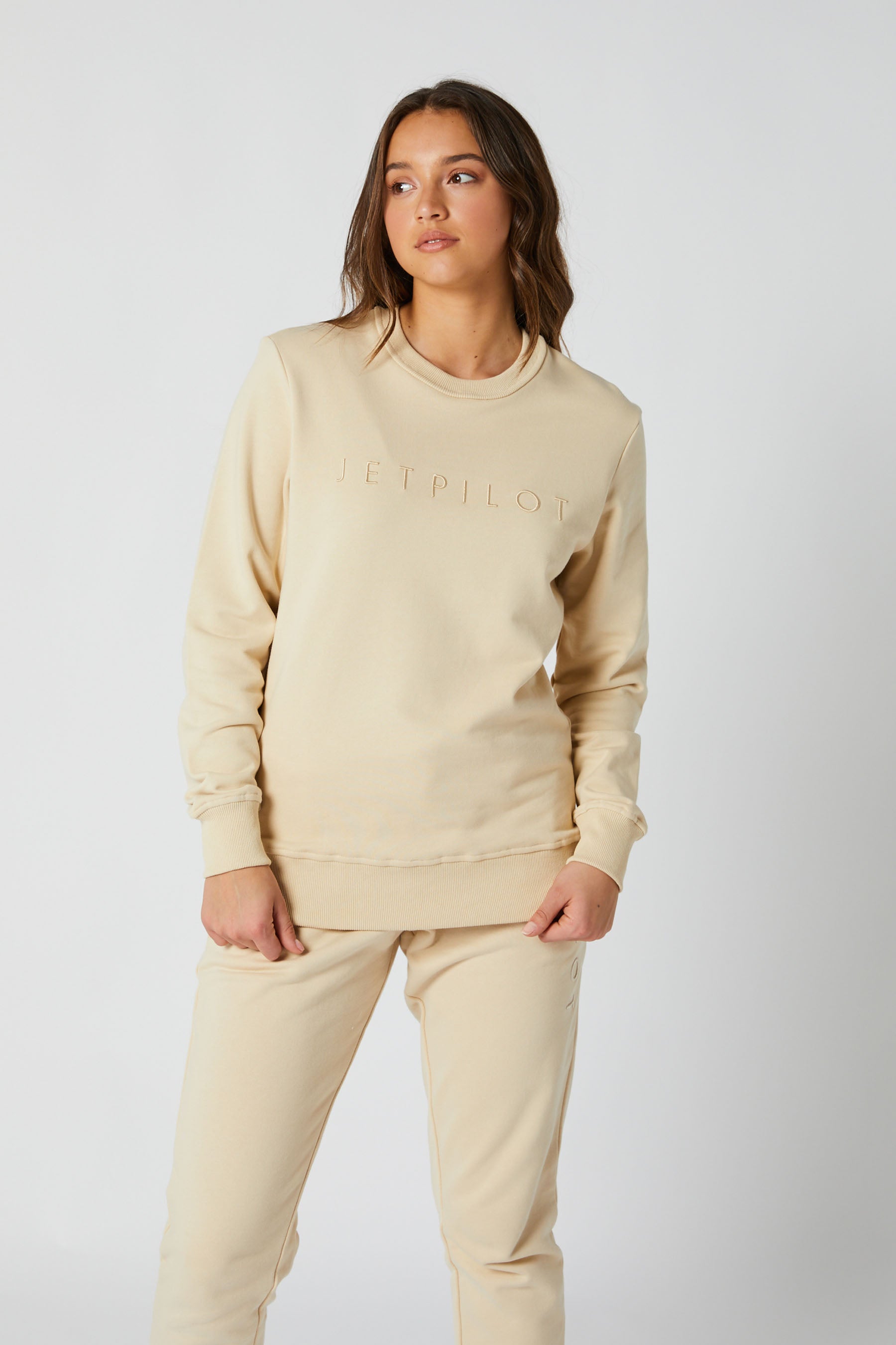 Jetpilot Simple Ladies Crew - Tan