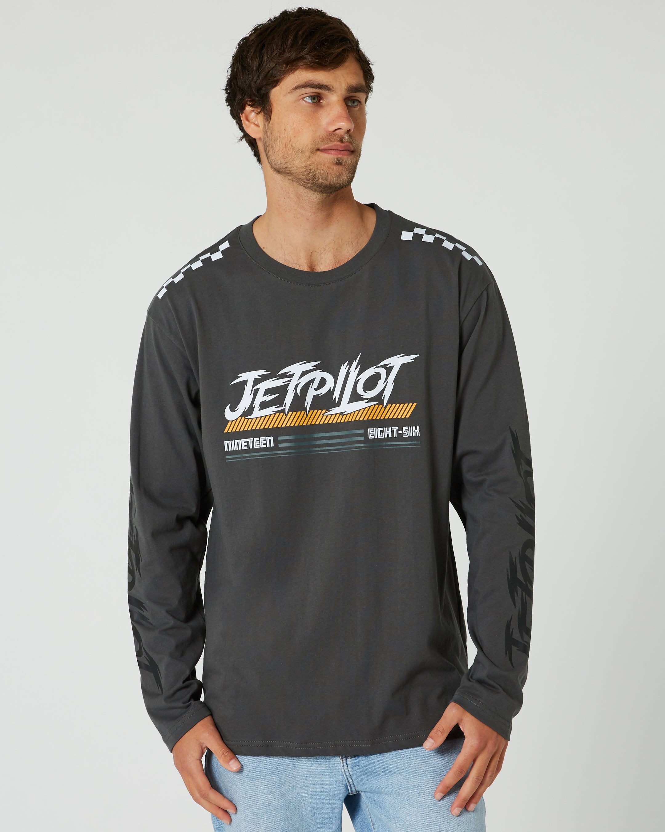 Jetpilot Race Tech Mens Long Sleeve Tee - Charcoal — view 02 (3)