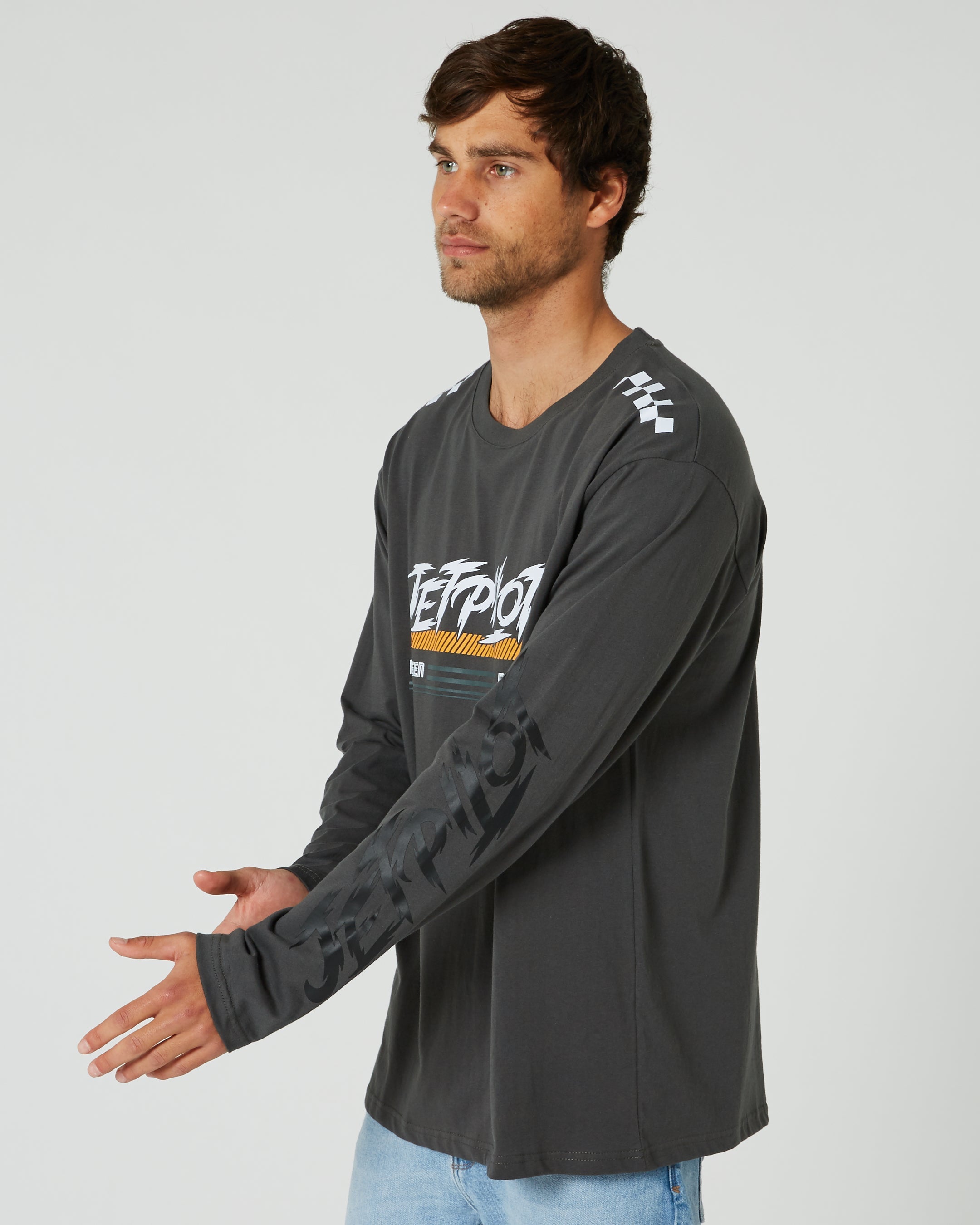 Jetpilot Race Tech Mens Long Sleeve Tee - Charcoal 2 — view 03 (3)