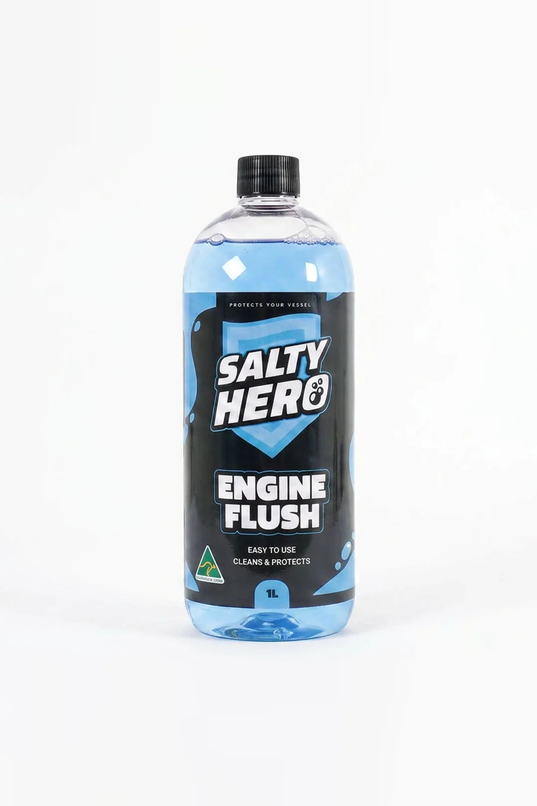 Salty Hero Engine Flush 1L bottle, blue engine flush for boat, outboard and jet ski cooling systems