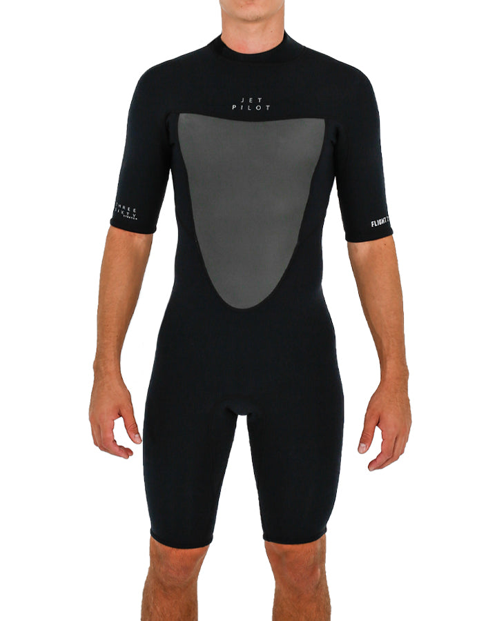Jetpilot Flight Mens 2X2 Back Zip Short Sleeve Springsuit - Black