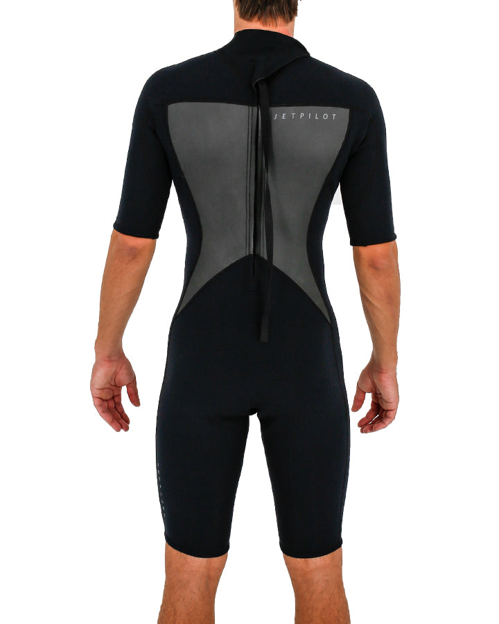 Jetpilot Flight Mens 2X2 Back Zip Short Sleeve Springsuit - Black