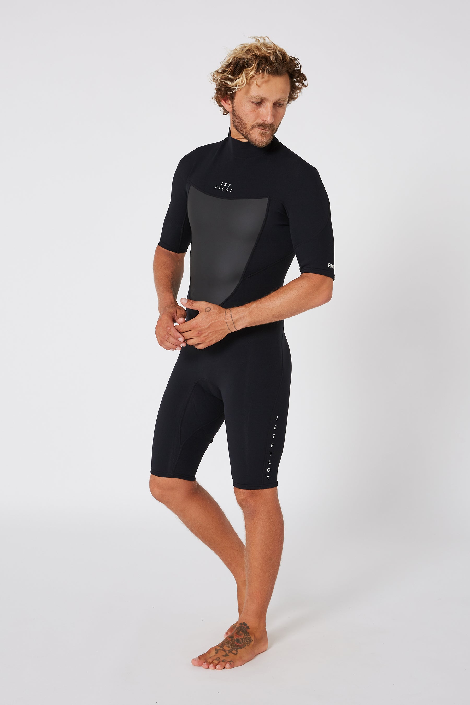 Jetpilot Flight Mens 2X2 Back Zip Short Sleeve Springsuit - Black