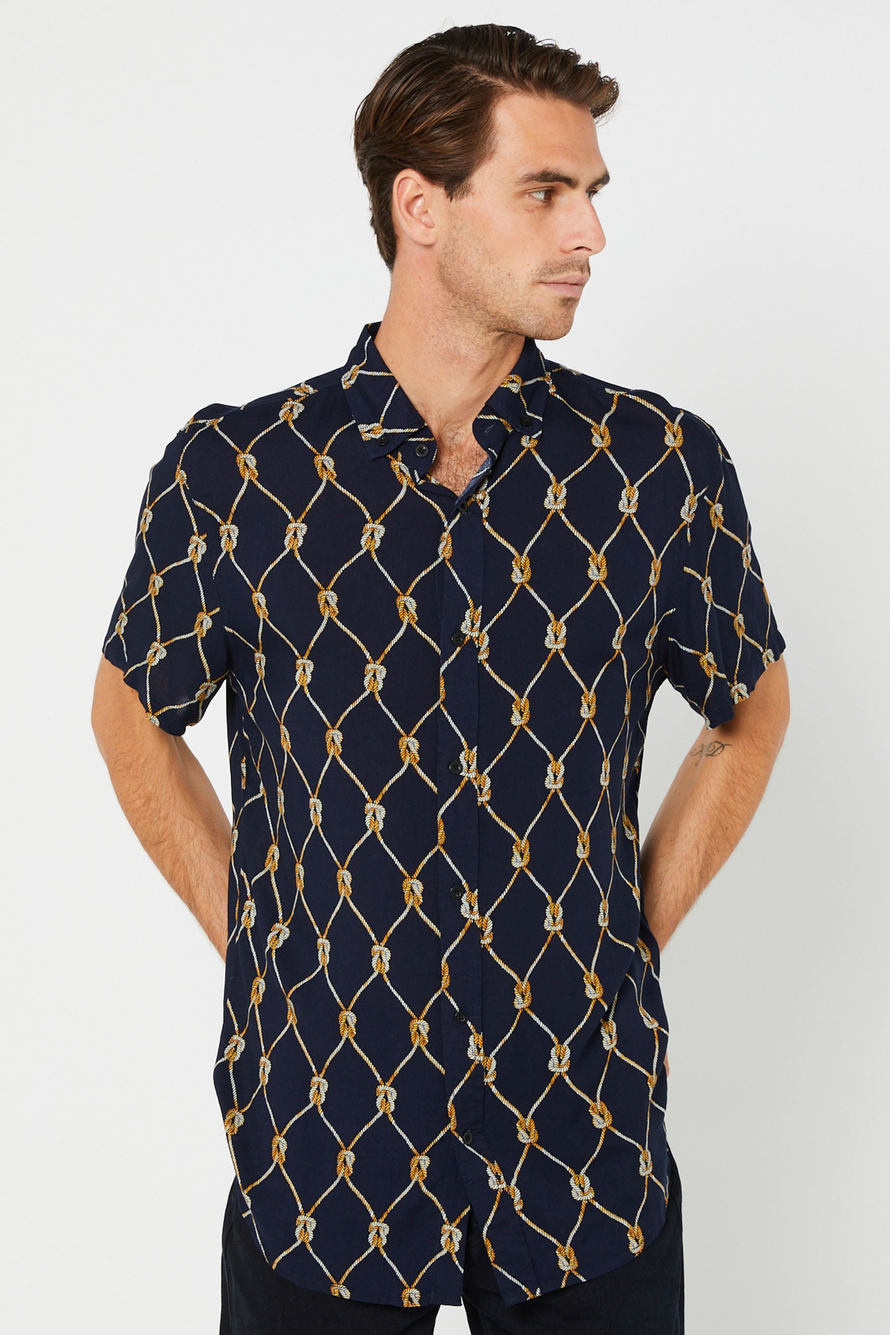 Jetpilot Rope Mens S/S Shirt - Navy