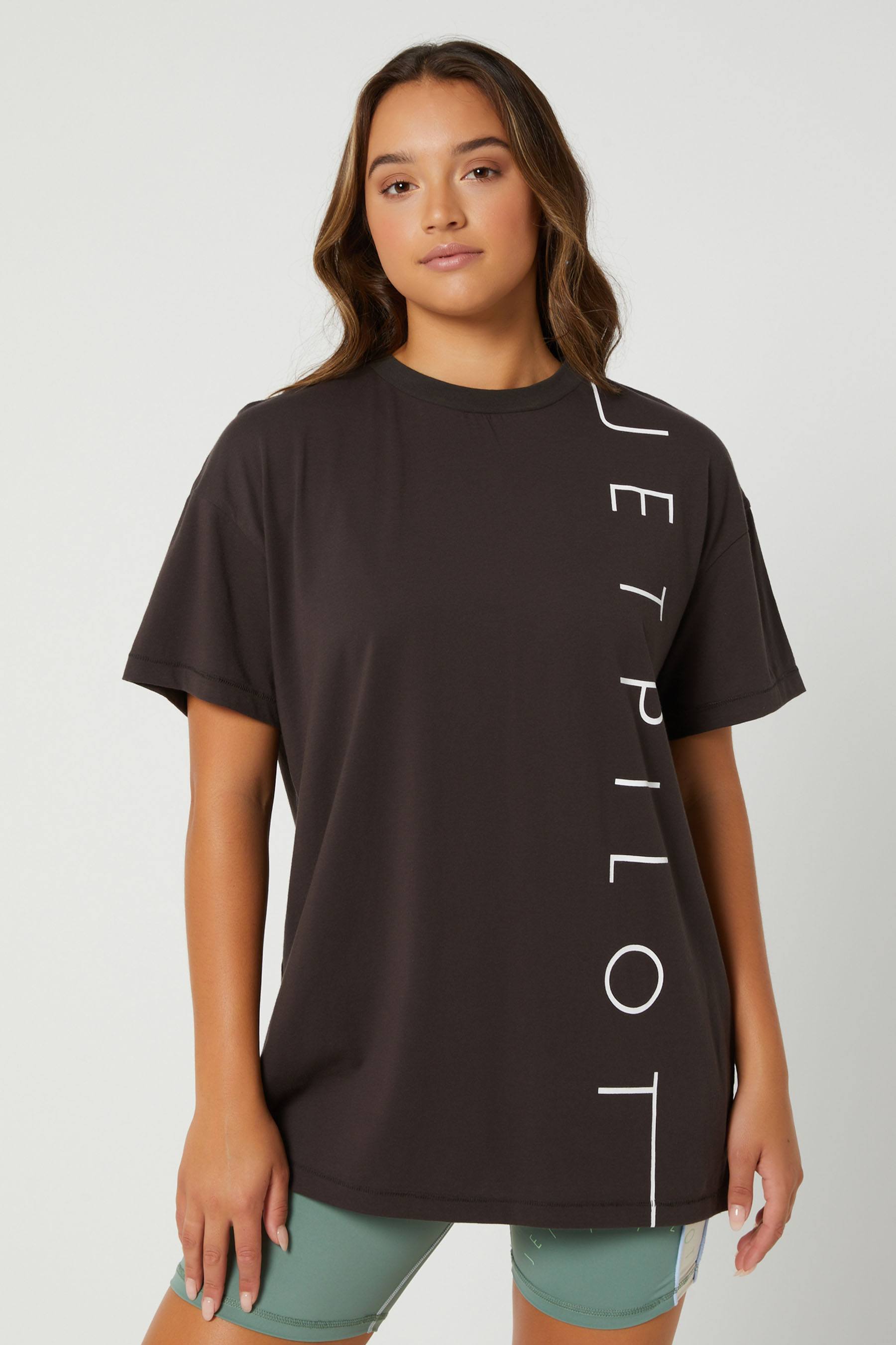 Jetpilot Linear Ladies SS T-Shirt Charcoal