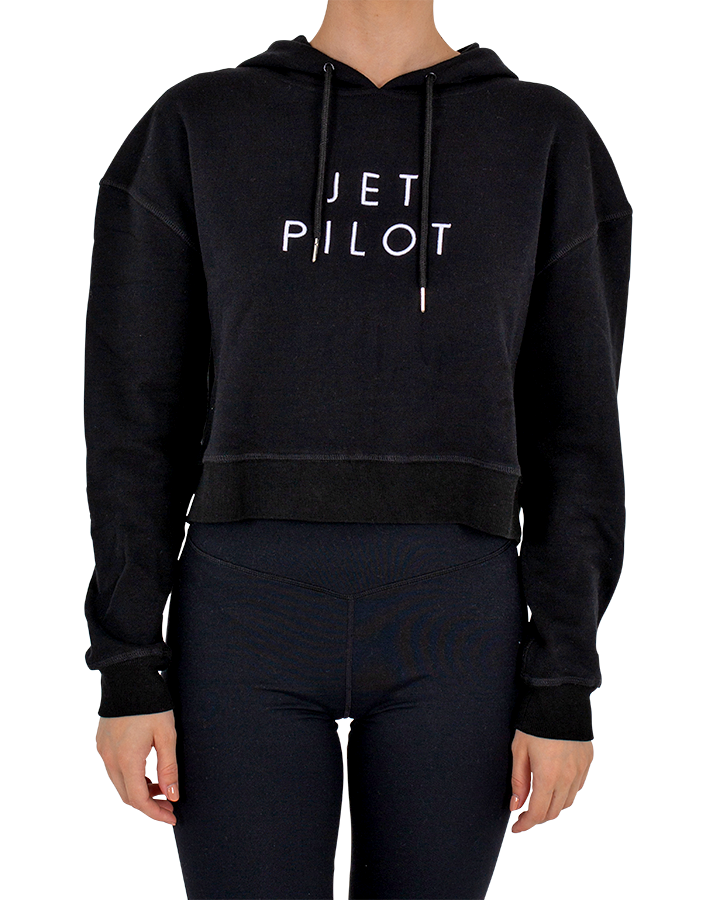 Jetpilot Simple Ladies Crop Hoodie - Black