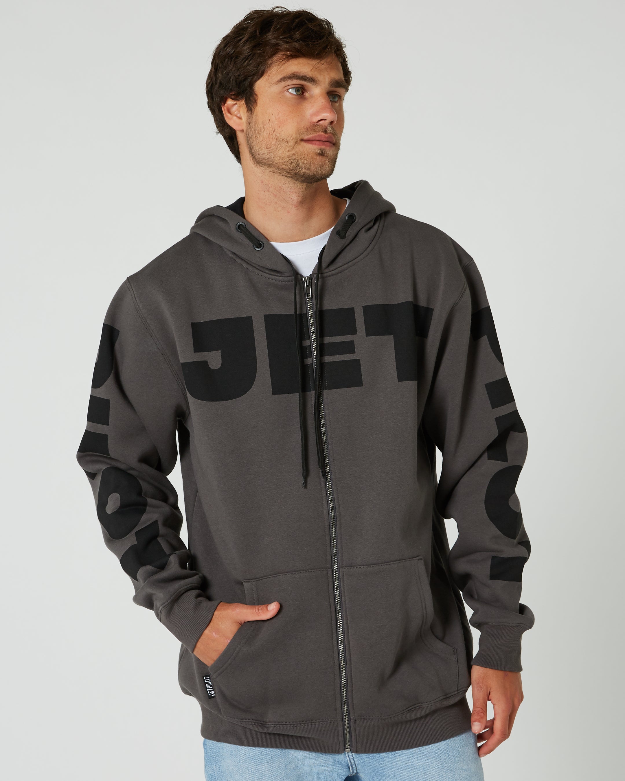 Jetpilot Divided Mens Zip-Up Hoodie - Charcoal