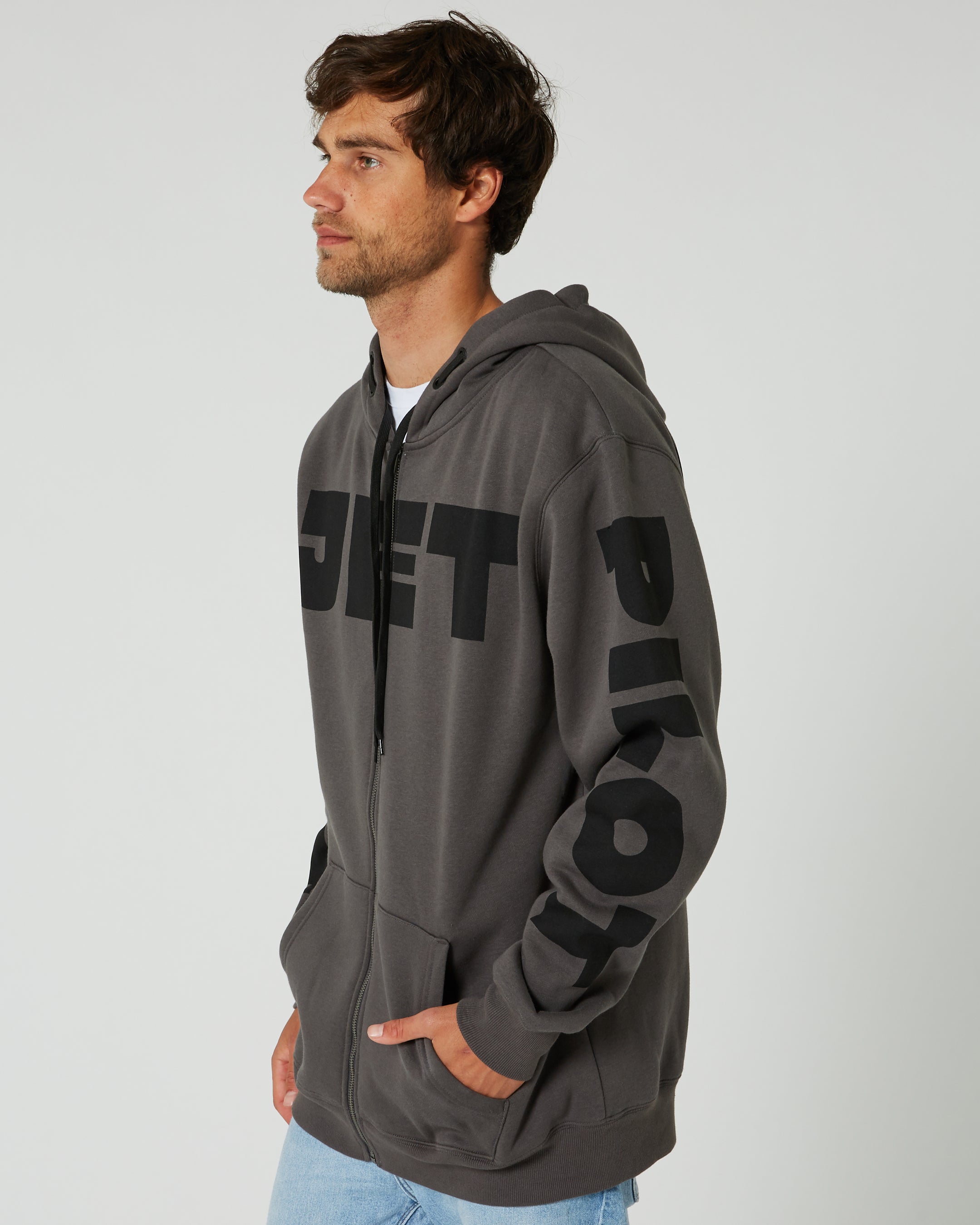 Jetpilot Divided Mens Zip-Up Hoodie - Charcoal 2
