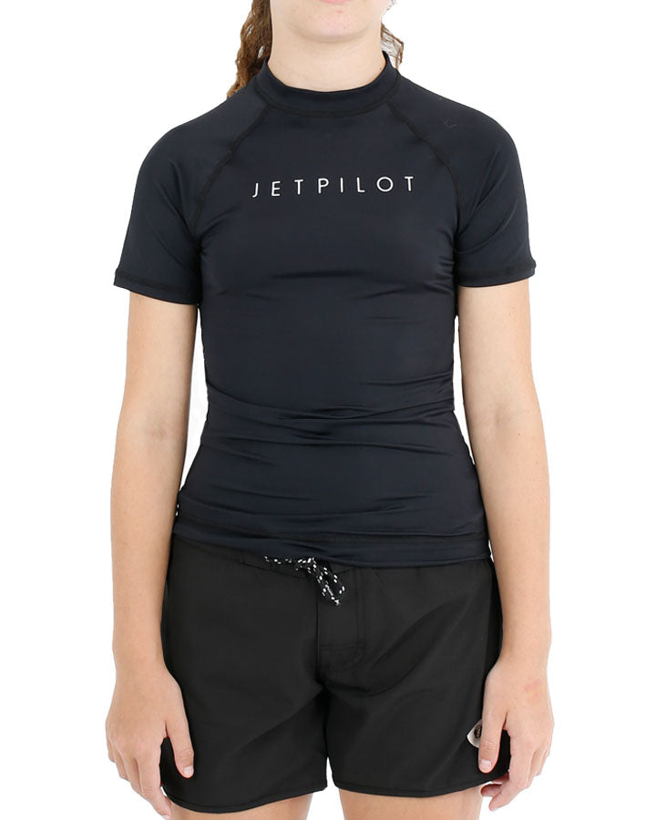 Jetpilot Corp Youth Girls S/S Rashie - Black — view 01 (3)