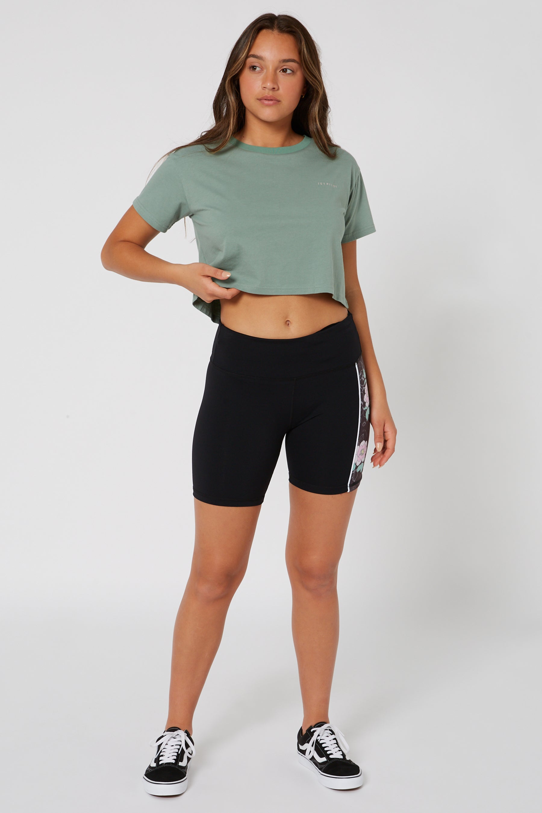 Jetpilot Flora Ladies S/S Crop Tee - Mist Green