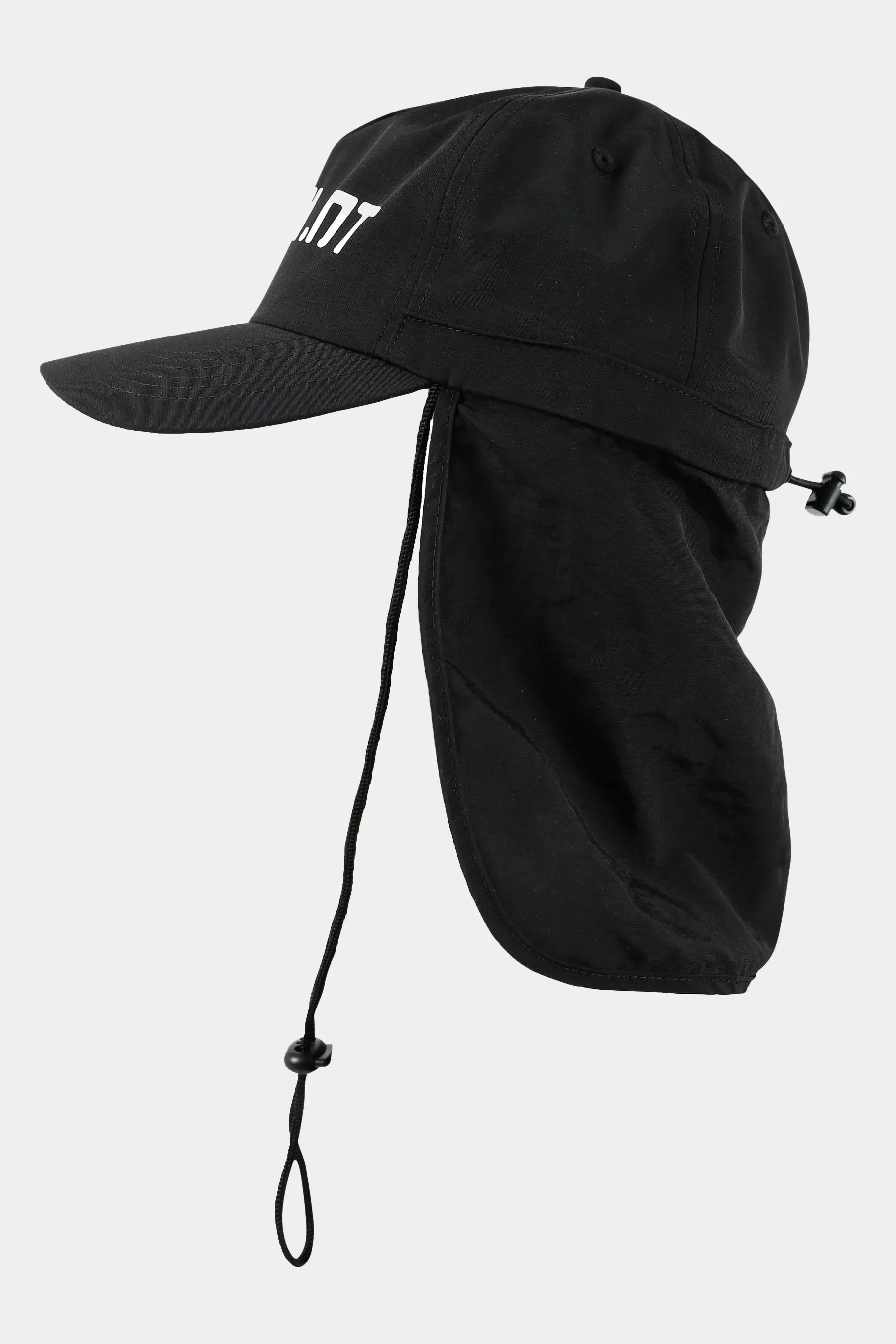 Black cap with neck cover on a white background