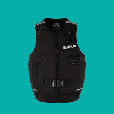 Venture Life Jacket in Black on teal: Flash Sale