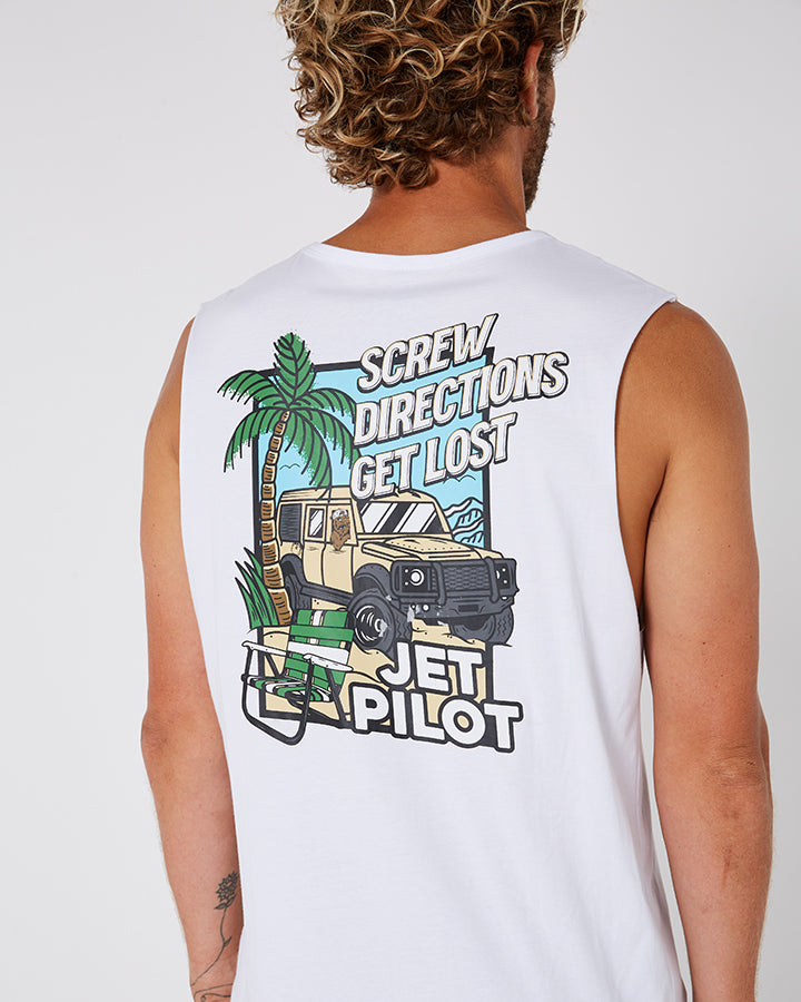 Jetpilot Get Lost Mens Muscle Tee - White Lifestyle 2