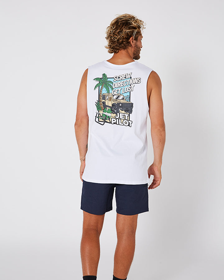 Jetpilot Get Lost Mens Muscle Tee - White Lifestyle 5
