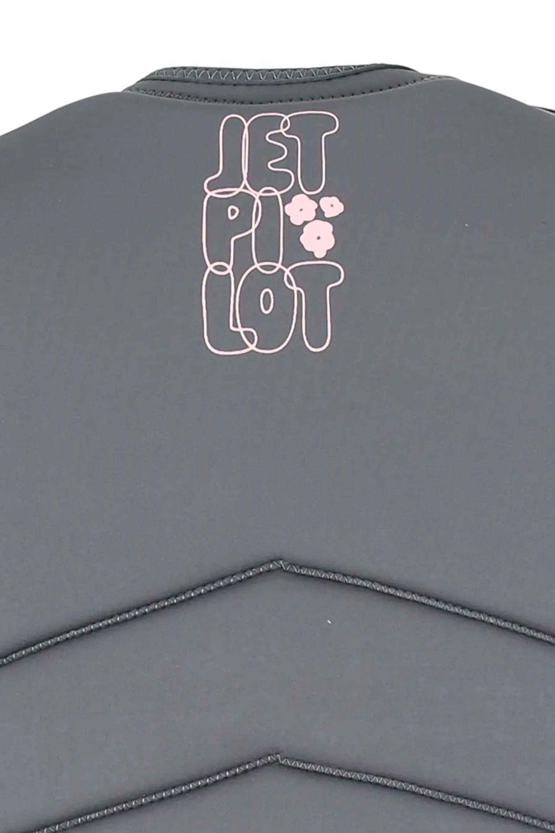 Jetpilot X1 Ladies Life Jacket - Isla - Charcoal with 'Jetilot' text and floral design on a white background