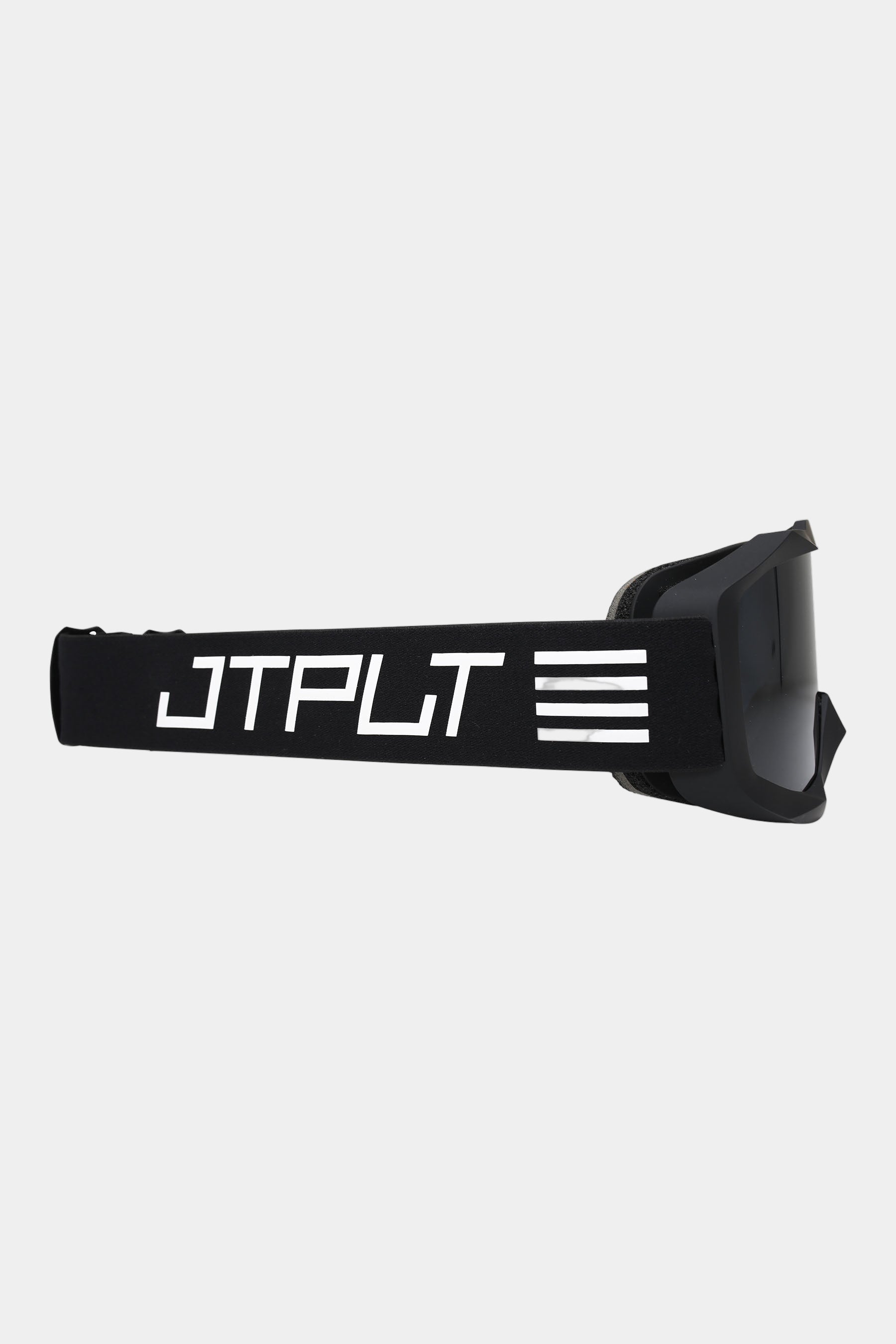 Balck googles with a black frame and 'JTPLT' logo on a white background