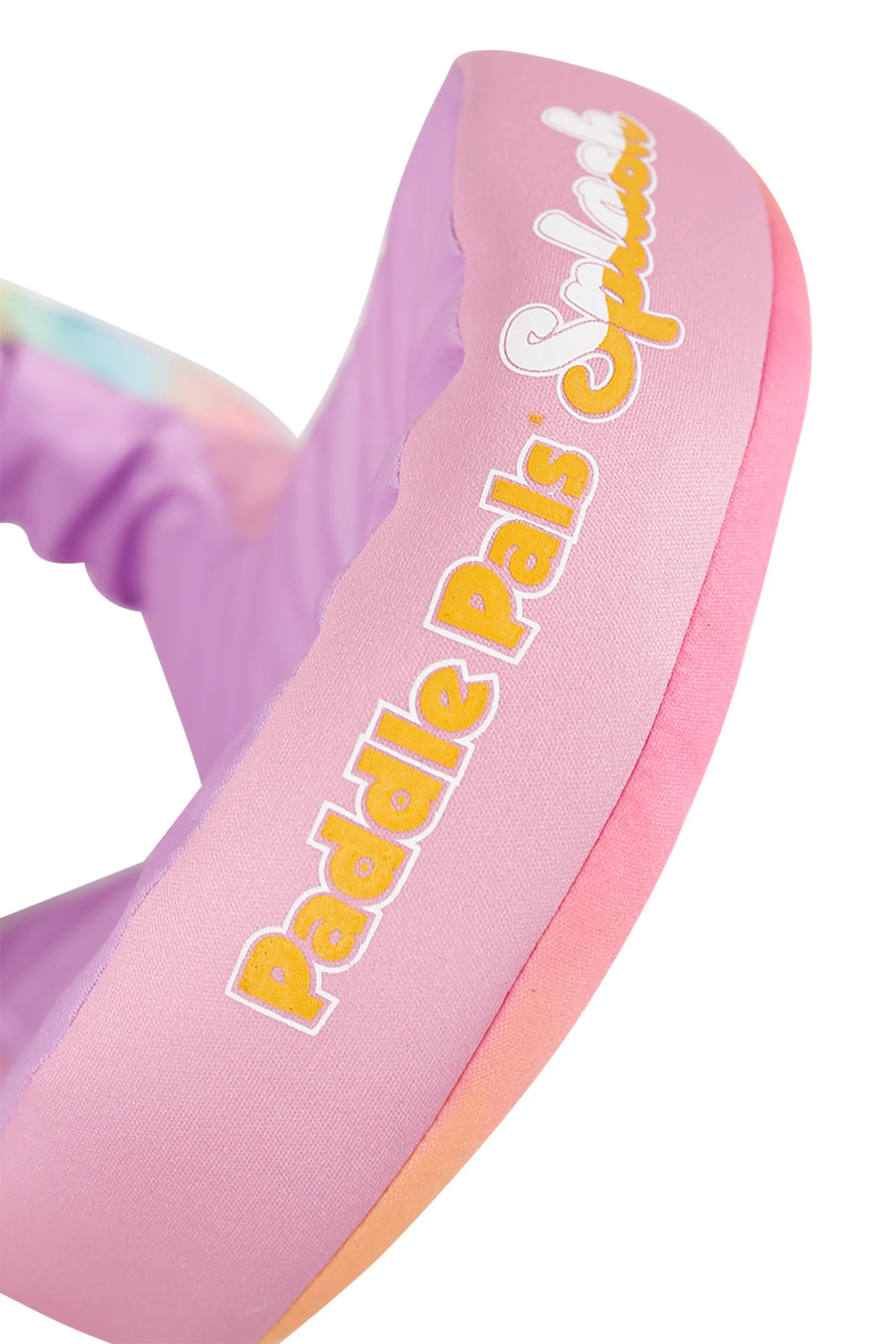 Pink and purple Jetpilot Paddle Pal Splash Swim Vest - Tie Dye with 'Paddle Pals' branding on a white background
