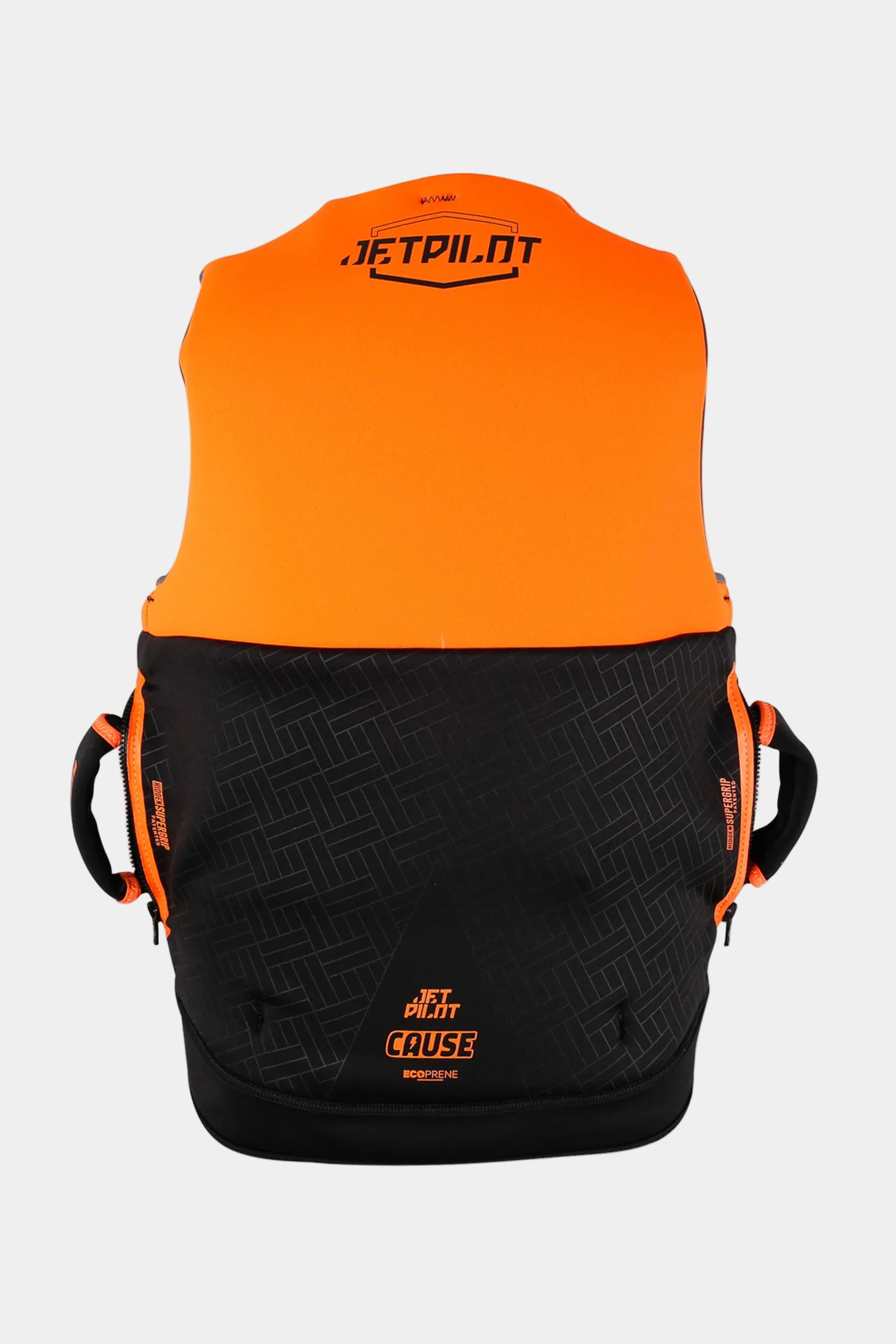 Orange and black backpack with visible branding on a white background