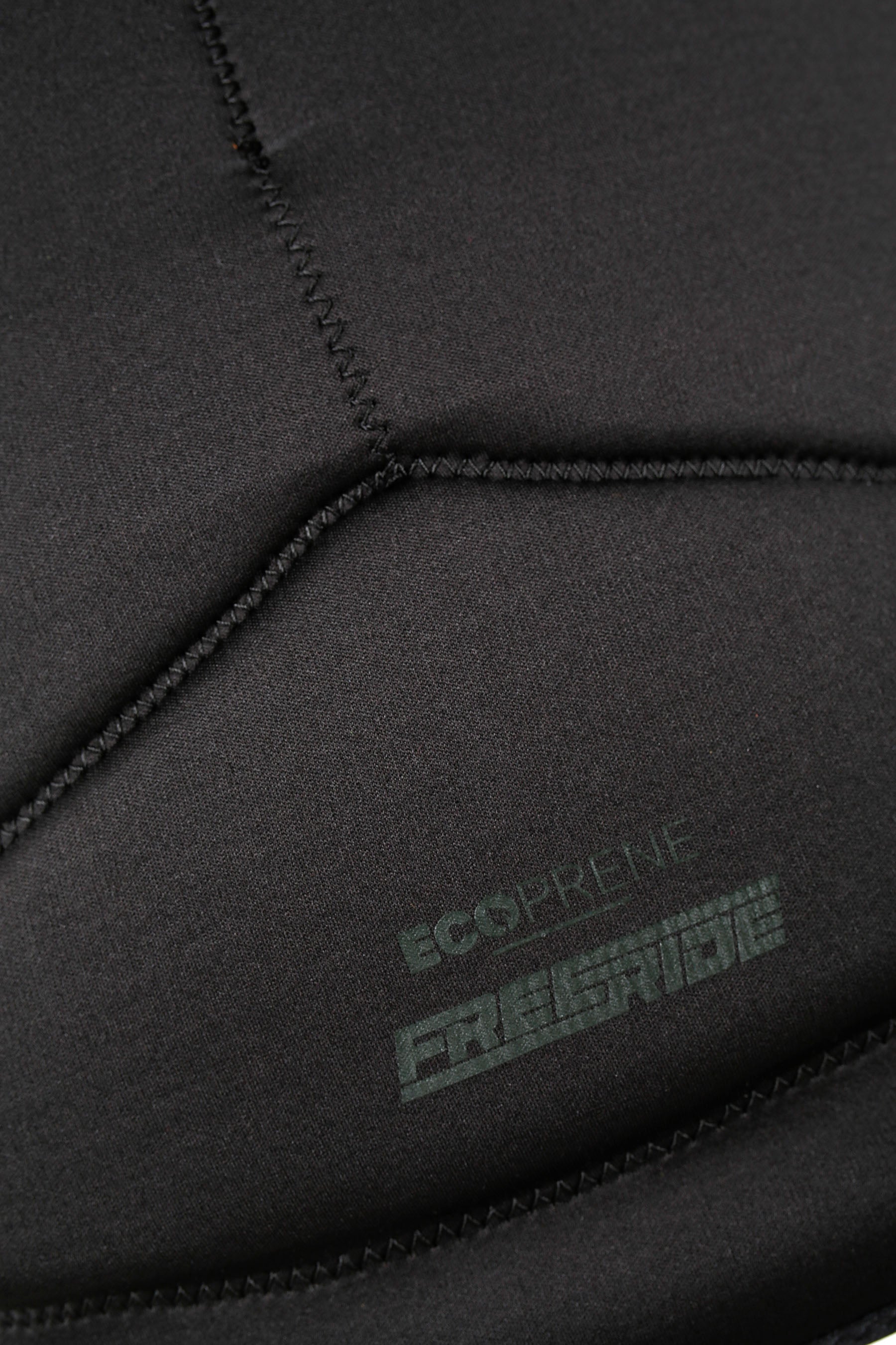 Close-up of a black neoprene surface with 'Ecoprene' branding.