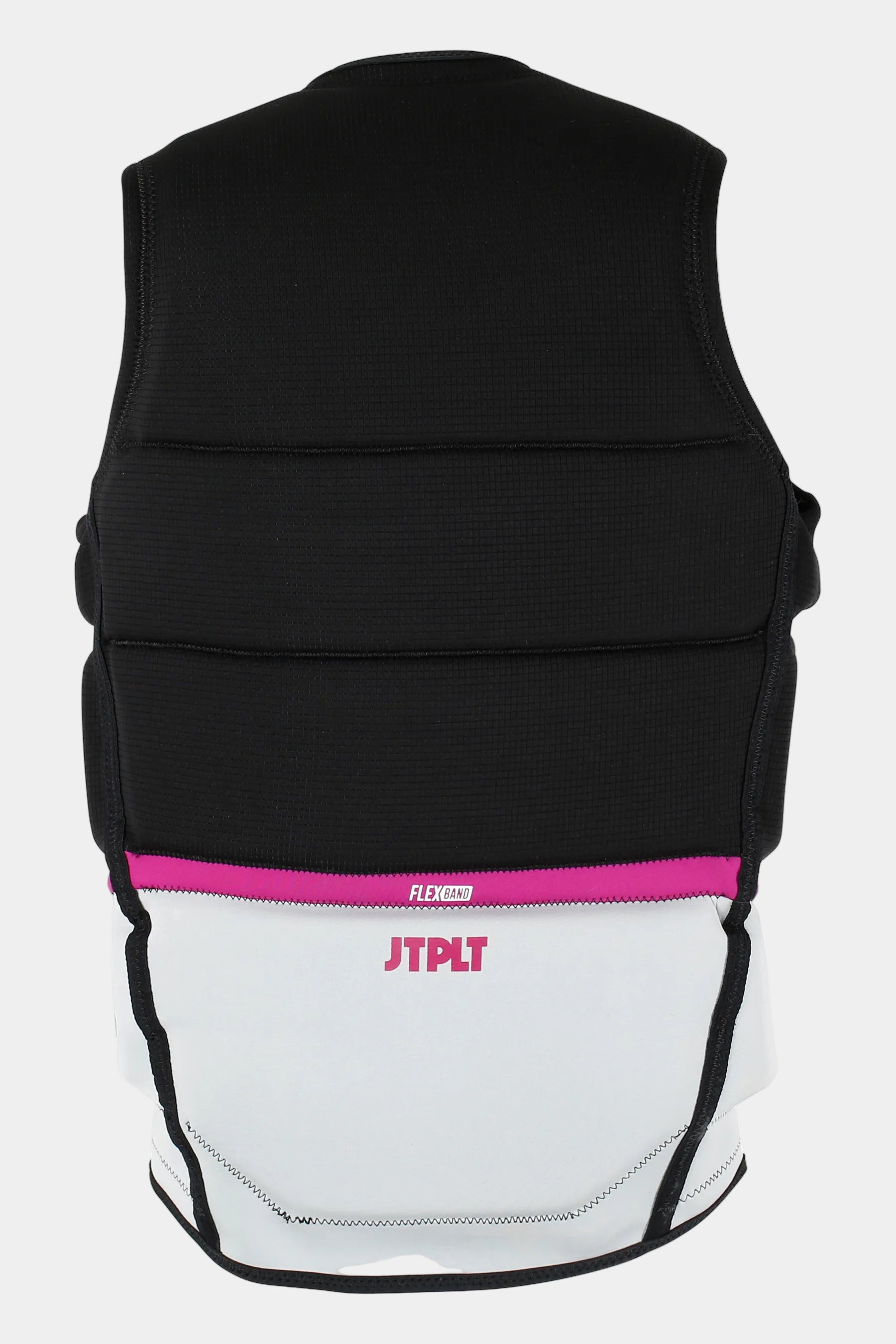 Black and white protective vest with pink zipper on a white background
