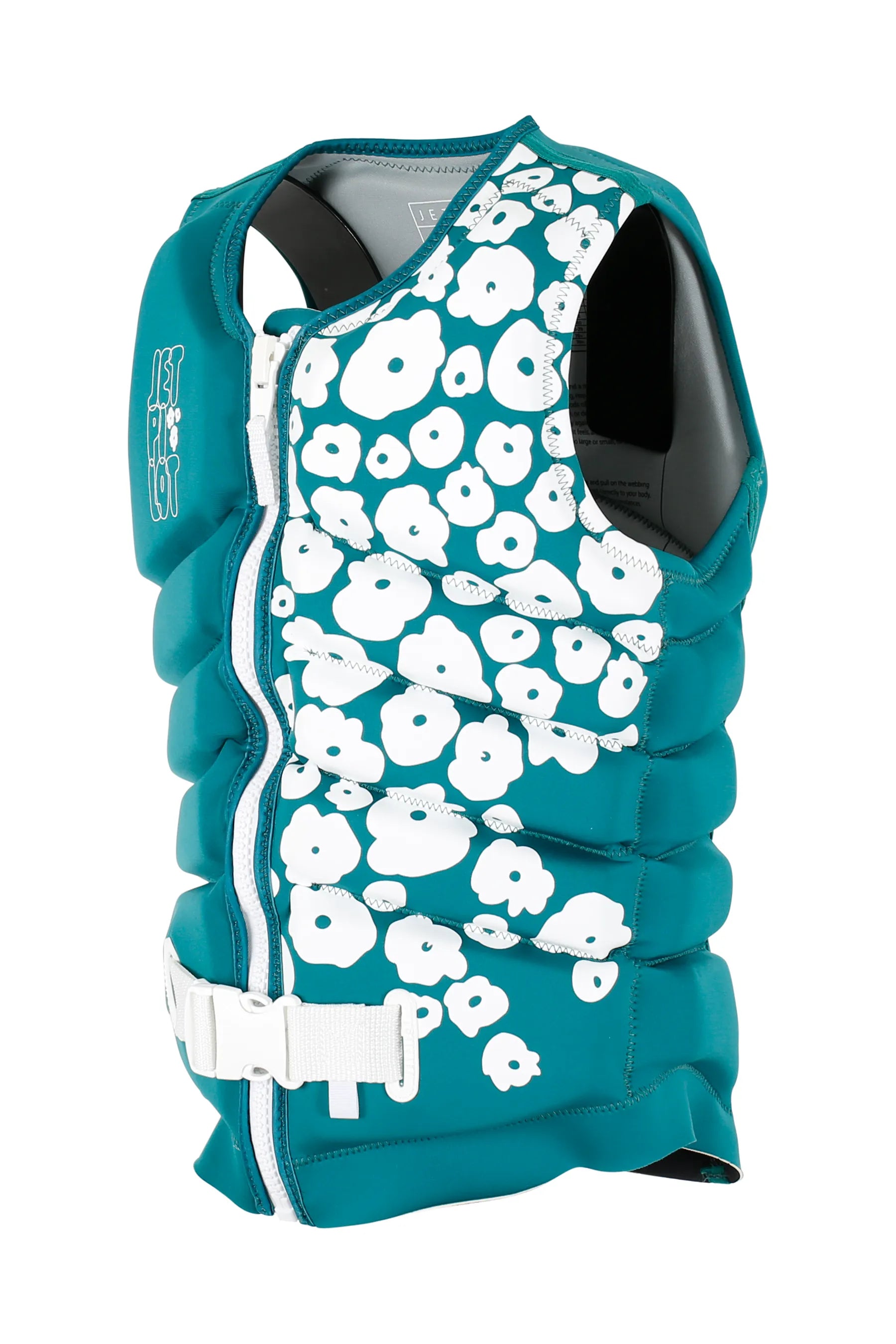 Jetpilot X1 Ladies Life Jacket - Isla - Green with white floral pattern on a white background