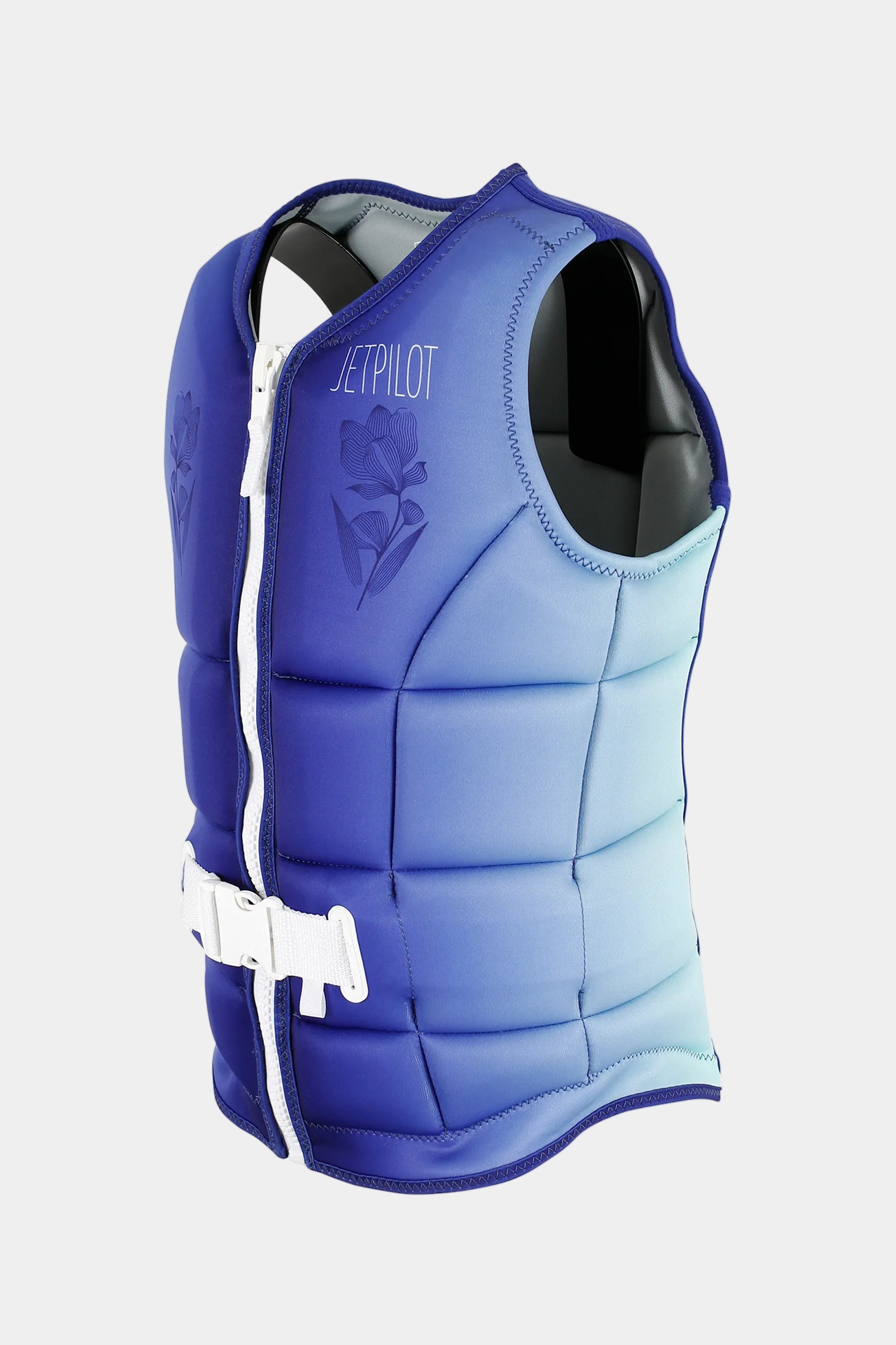 Blue and black protective vest with 'JetPilot' branding on a white background