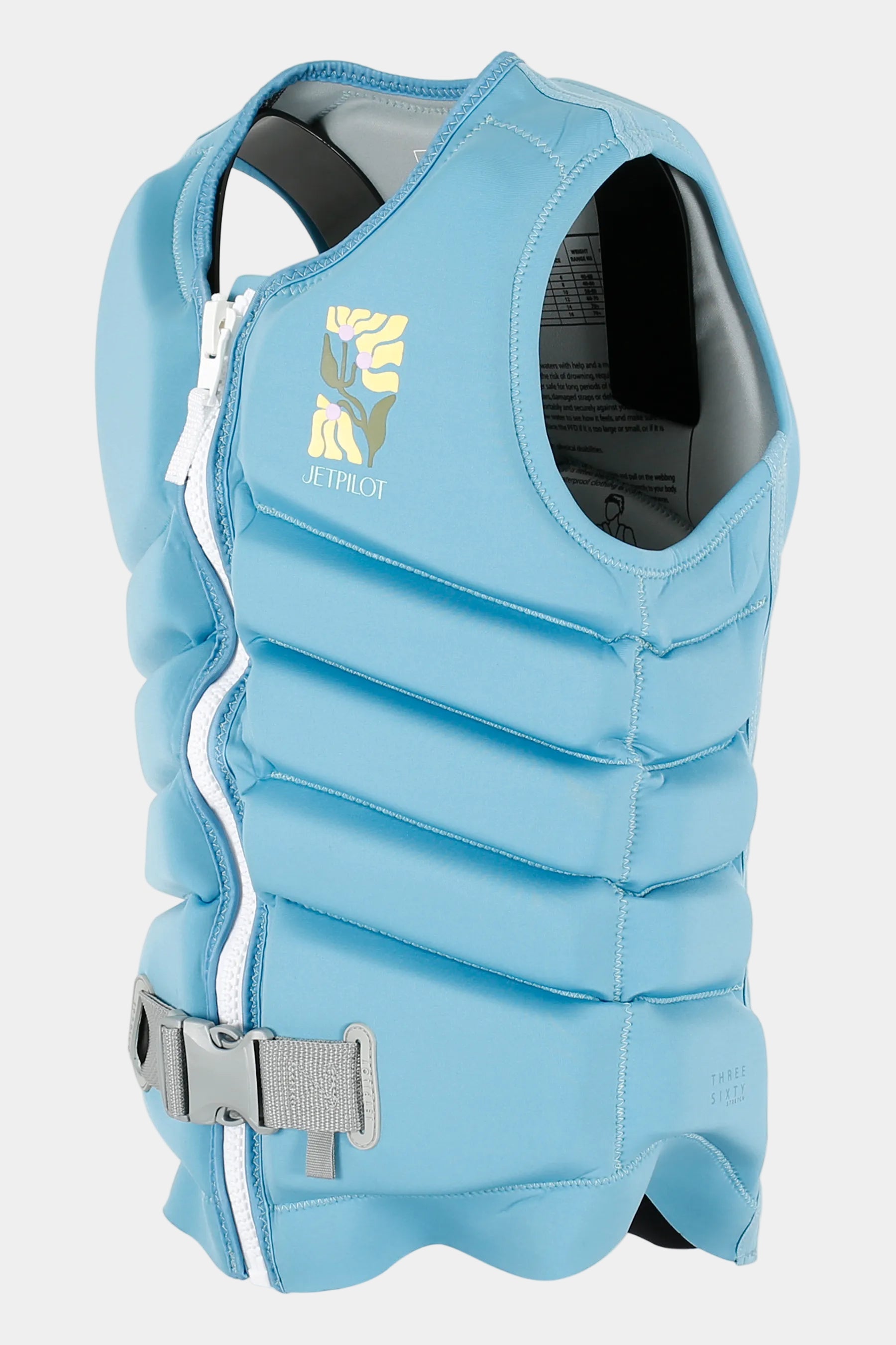 Light blue life vest with a visible brand logo on a white background