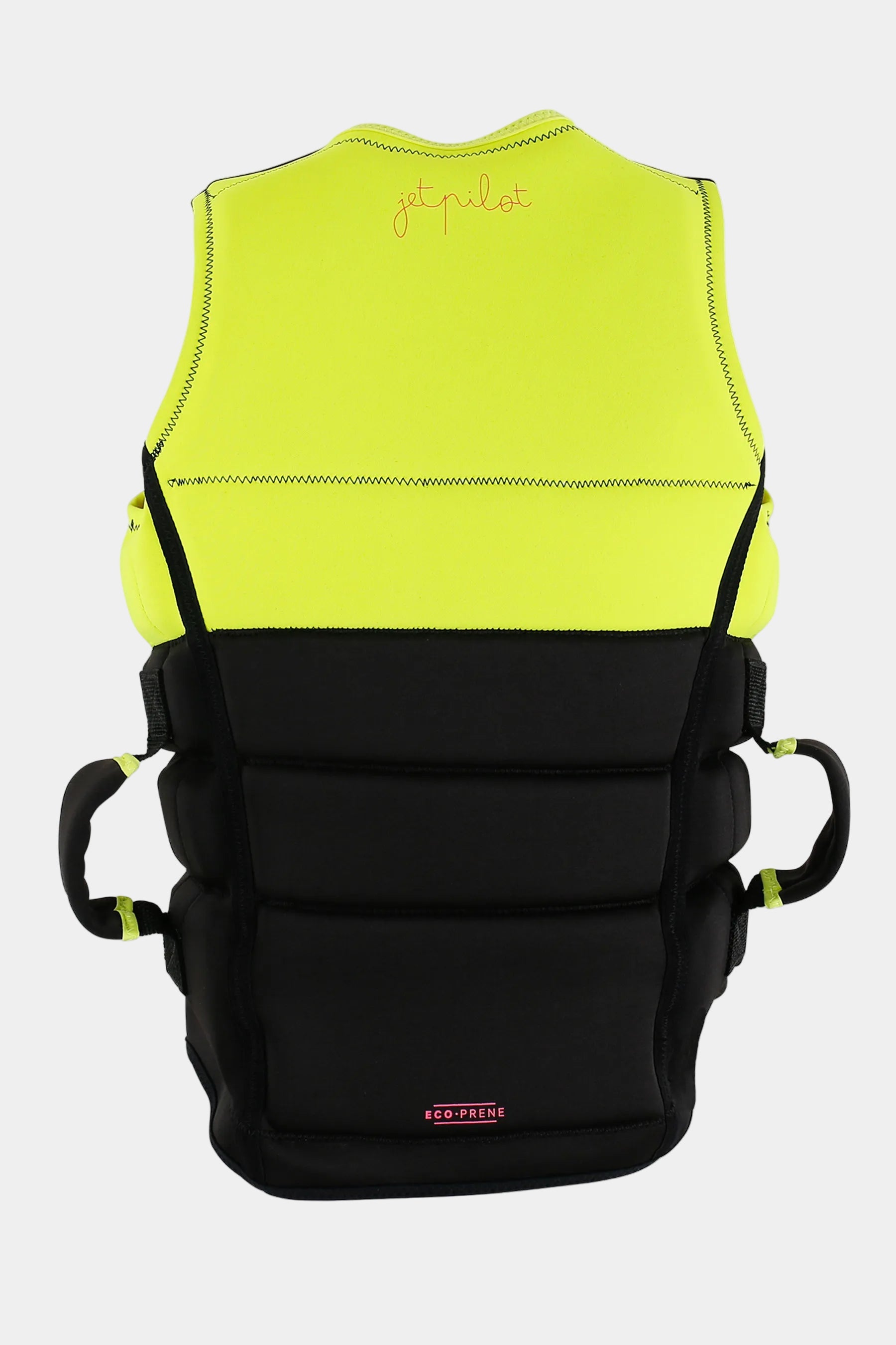 Fluorescent yellow and black life vest on a white background