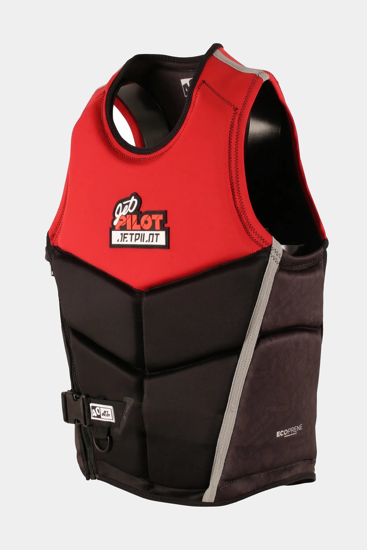Three-quarter view of the Red 40 Year Nighthawk with the black logo-print side panel and EcoPrene label
