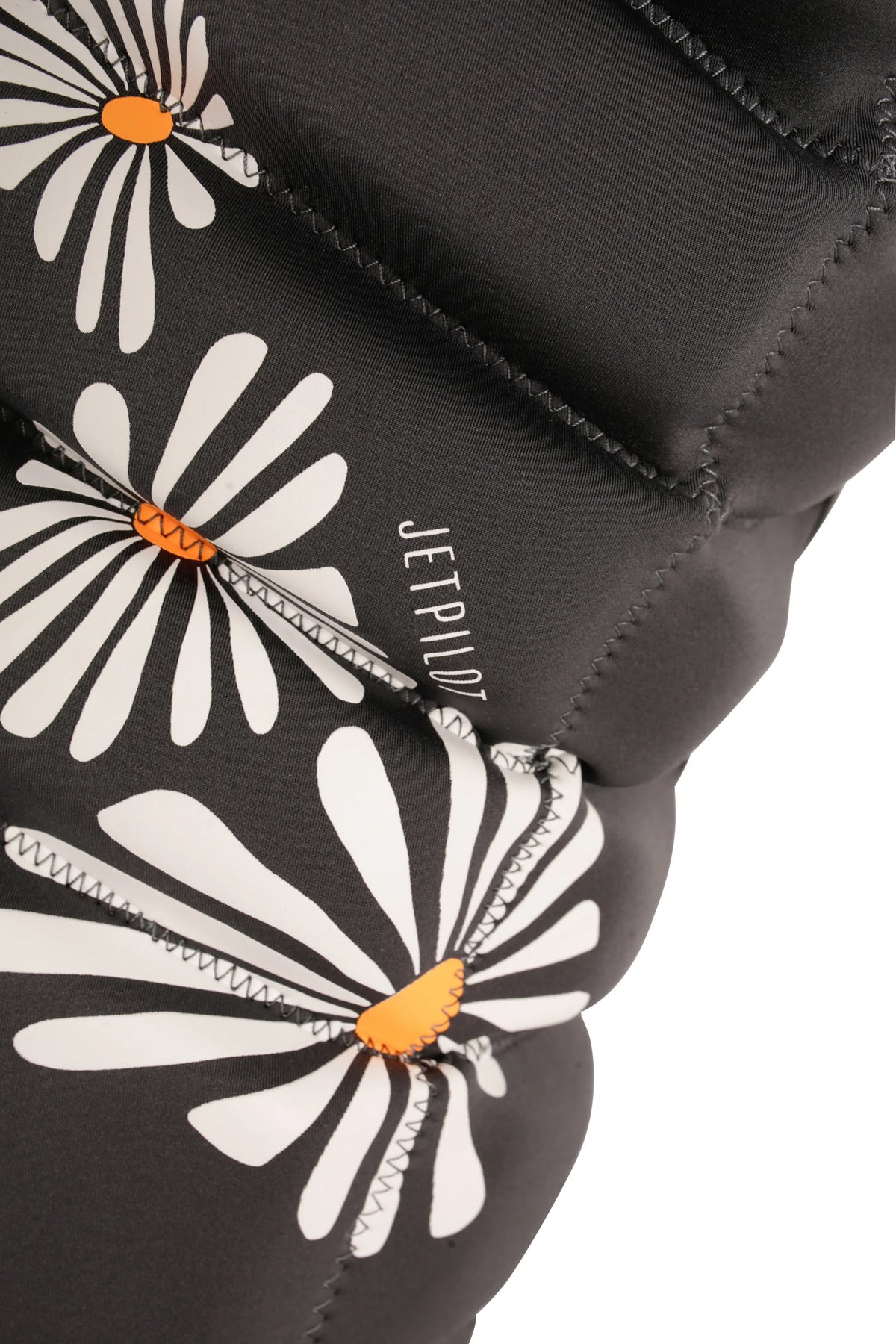 Daisies and a small vertical Jetpilot logo on the side panels of the Charcoal Isla