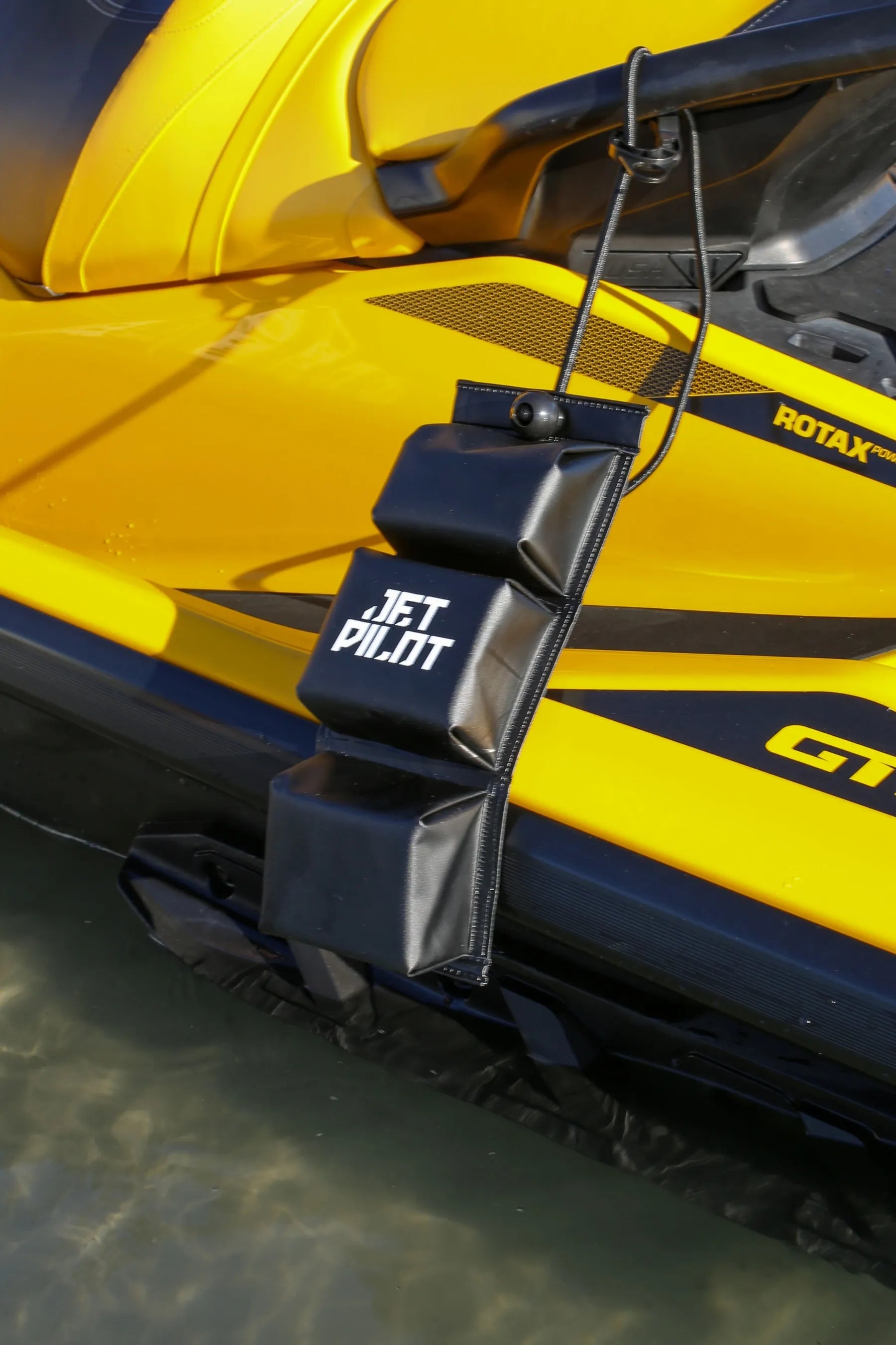 Black Jetpilot Tri-Fender attached to a yellow and black personal watercraft. — view 4 (3)