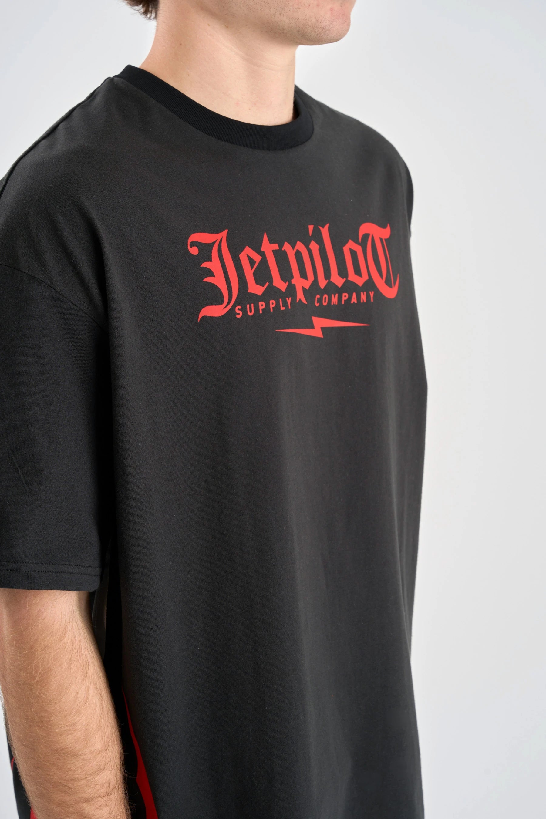 Jetpilot Tribal Heavy Tee - Black with red 'Jetpilot Supply Company' logo on a plain background — image 2