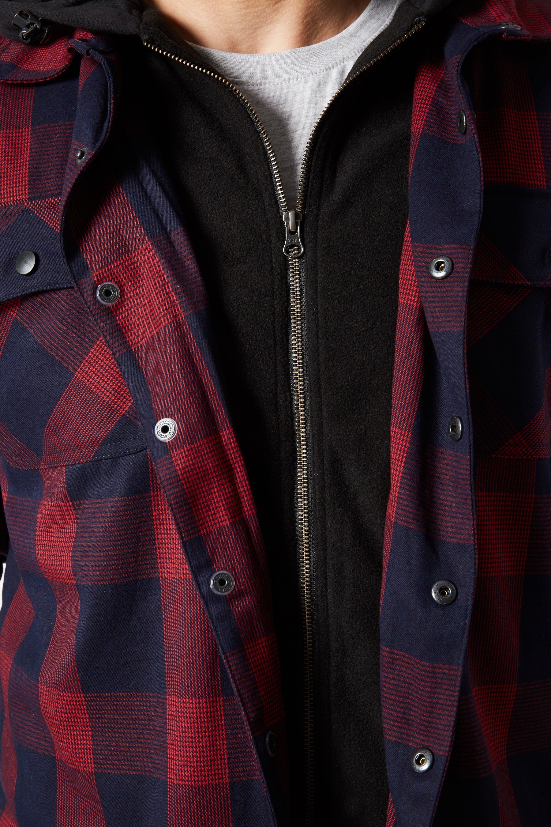 Quilted polyester lining detail inside Jetpilot mens flannel jacket — dual layer insulated warmth