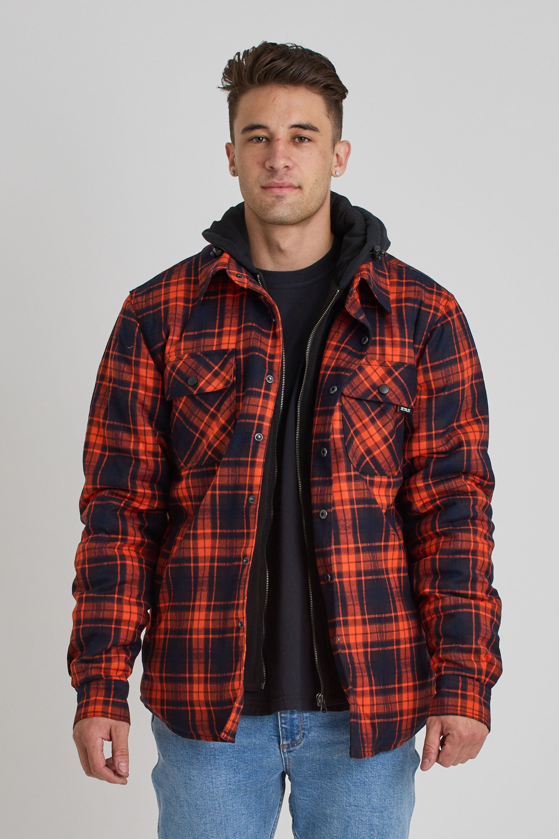 Mens black and red flannel jacket best sale