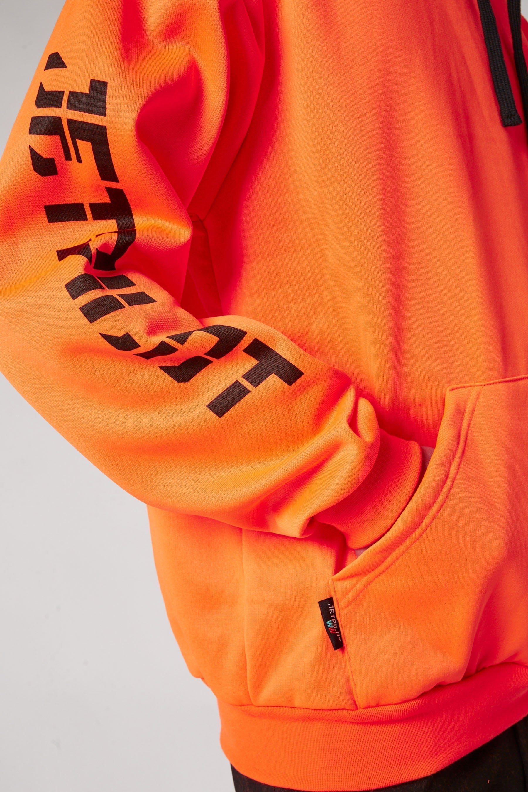 Black hoodie cheap with orange writing