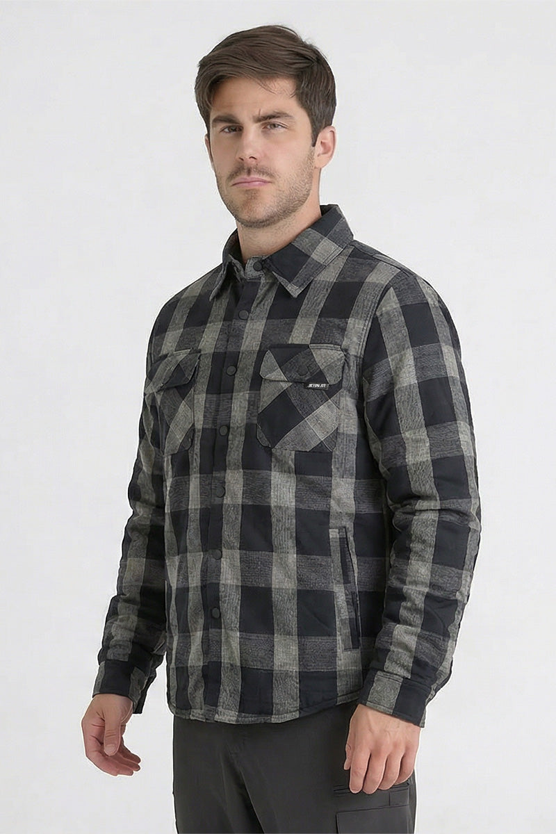 Layered Quilted Flannel Jacket - Black — view 1 (3)
