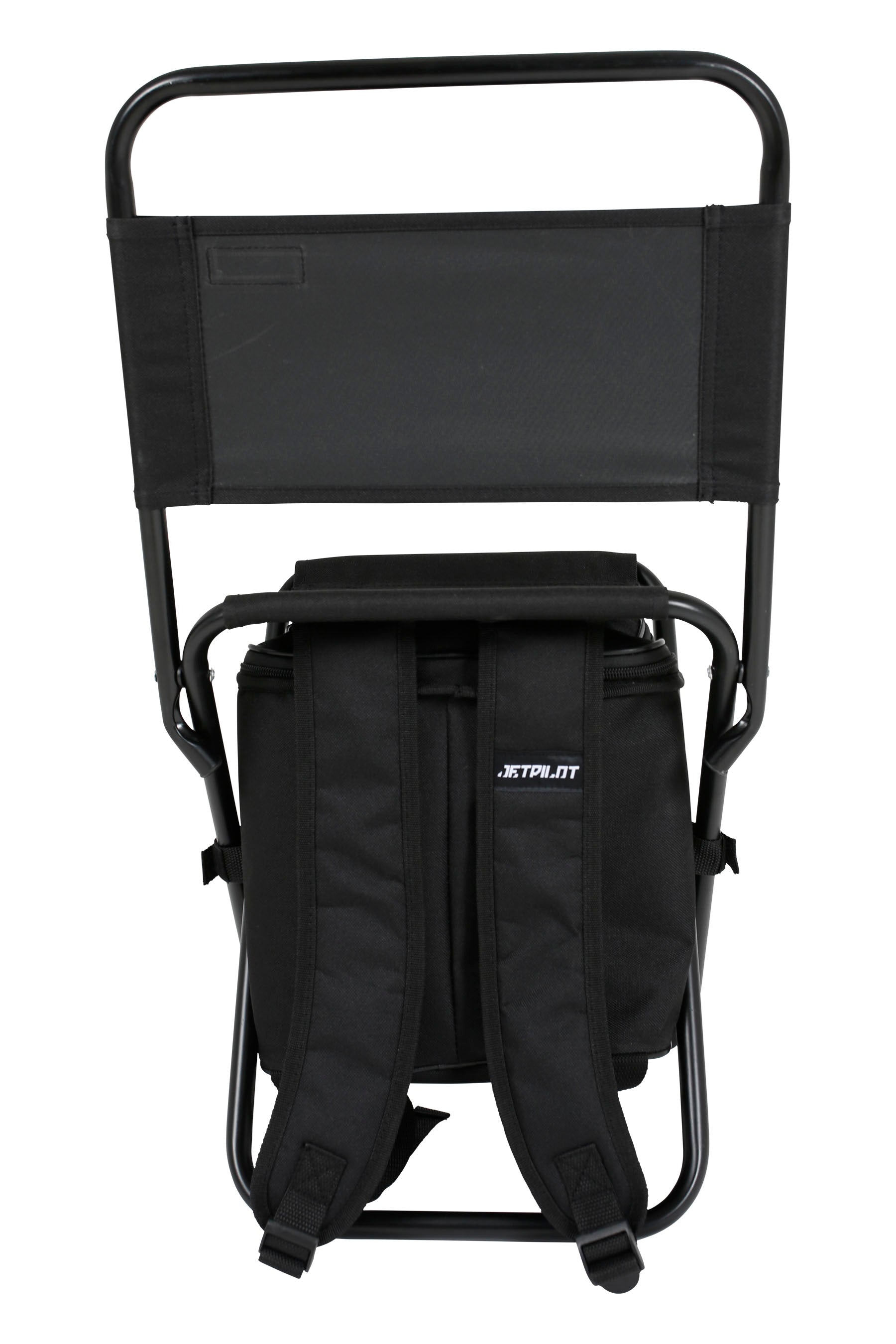 Black folding chair with backpack attachment on a white background — view 3 (3)